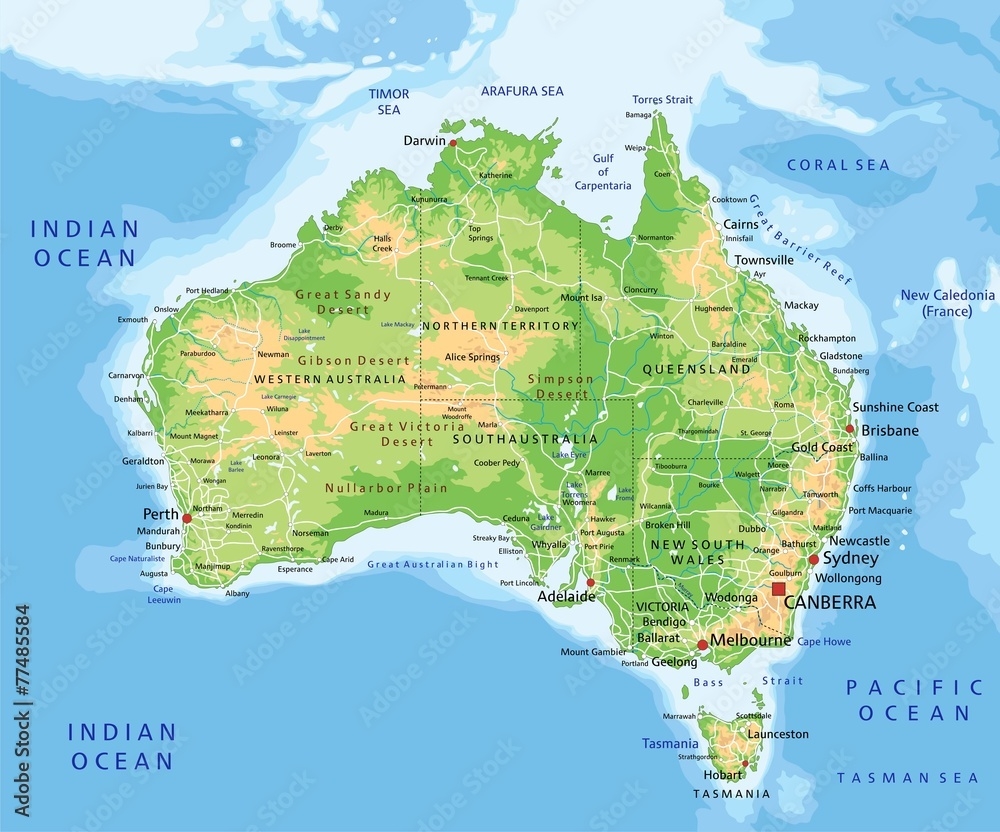 Poster Print High Detailed Australia Physical Map With Labeling 40x33 3 Cm Poster Print High Detailed Australia Physical Map With Labeling 40x33 3 Cm