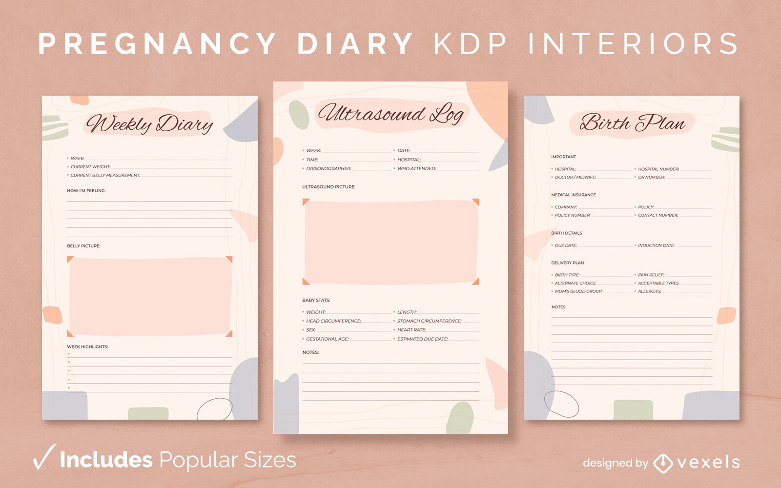 Pregnancy Diary Template KDP Interior Design Vector Download