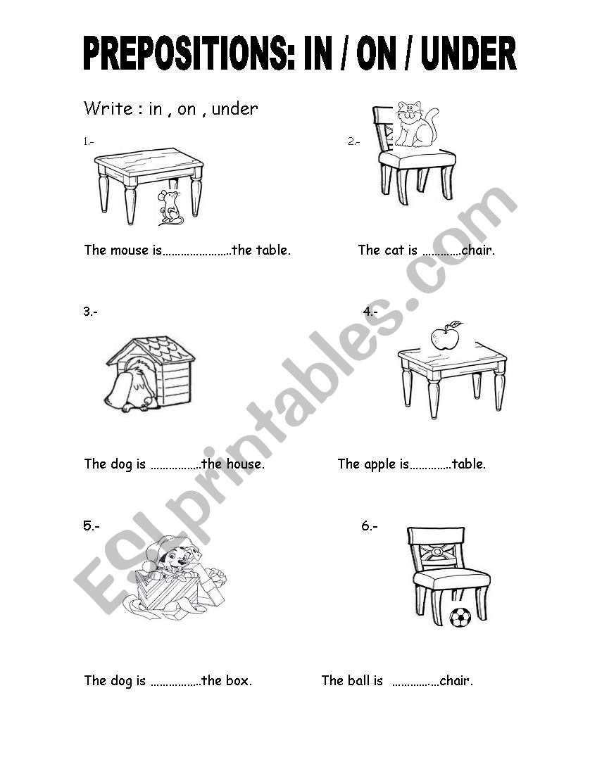 Printable In On Under Worksheet Printable In On Under Worksheet