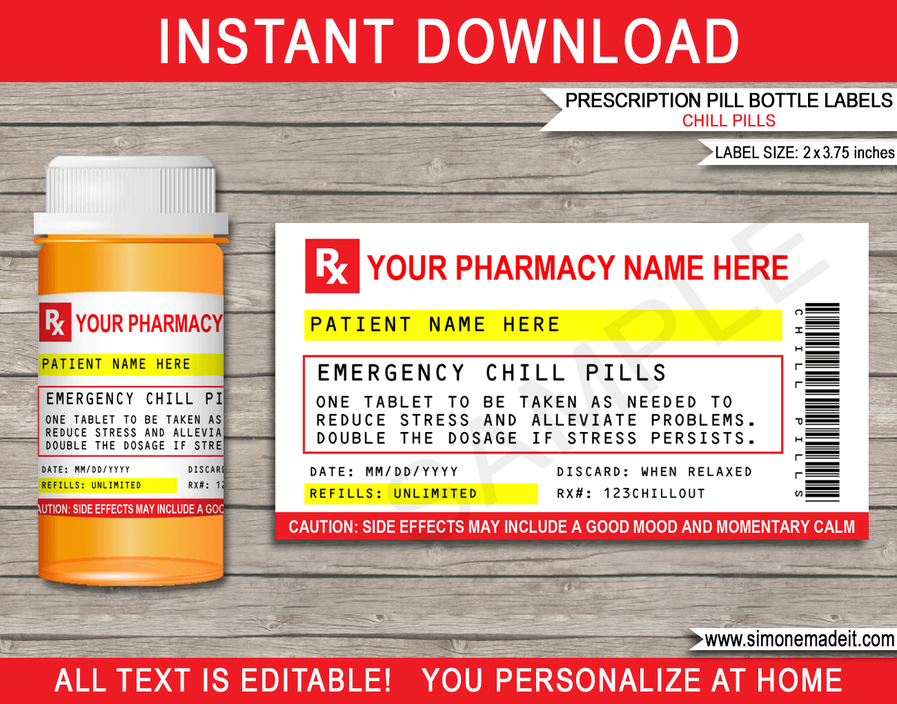 Prescription Chill Pills Label For Vials