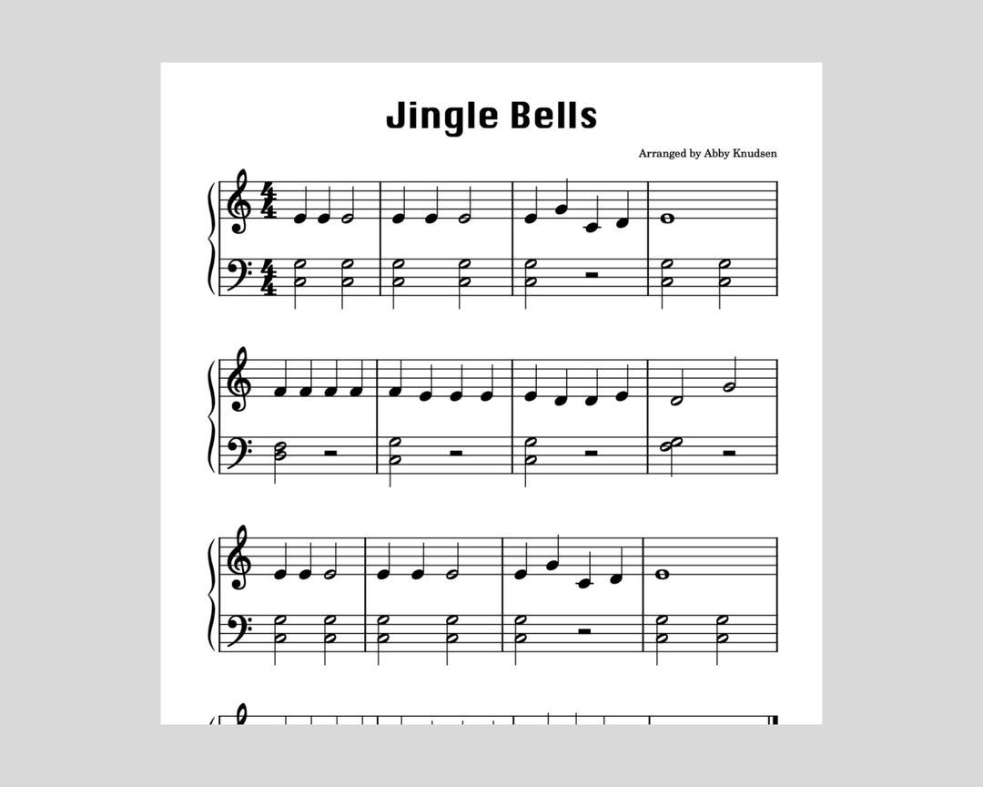 PRIMER LEVEL Jingle Bells Easy Christmas Piano Sheet Music Printable PDF Etsy