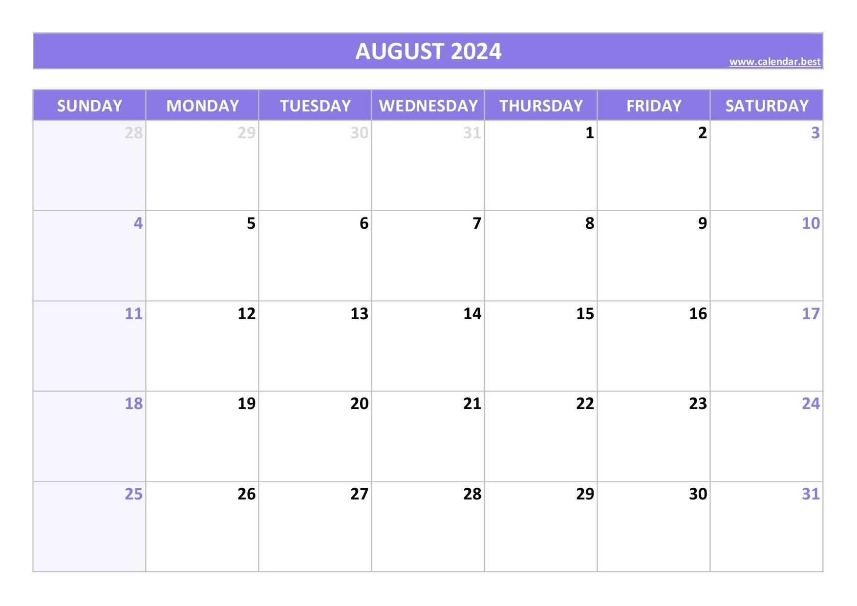Printable 2024 Monthly Calendar Calendar best
