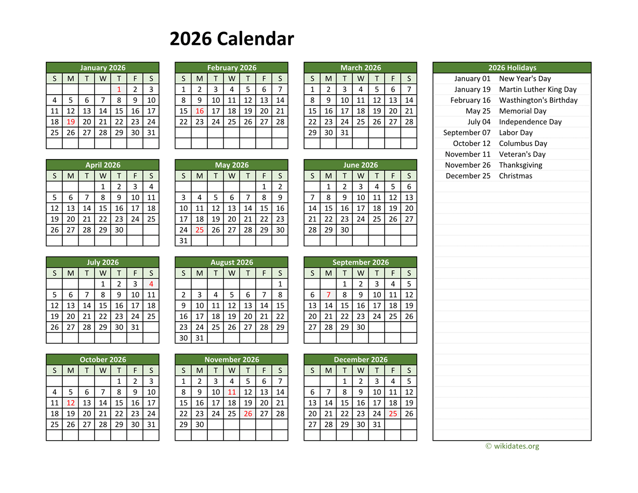 Printable Calendar 2026-26 Printable Calendar 2026-26