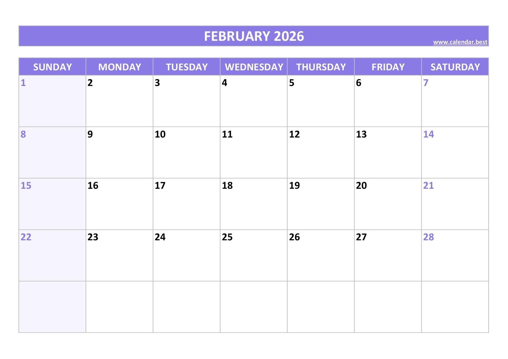 Free Monthly Calendar Printable 2026