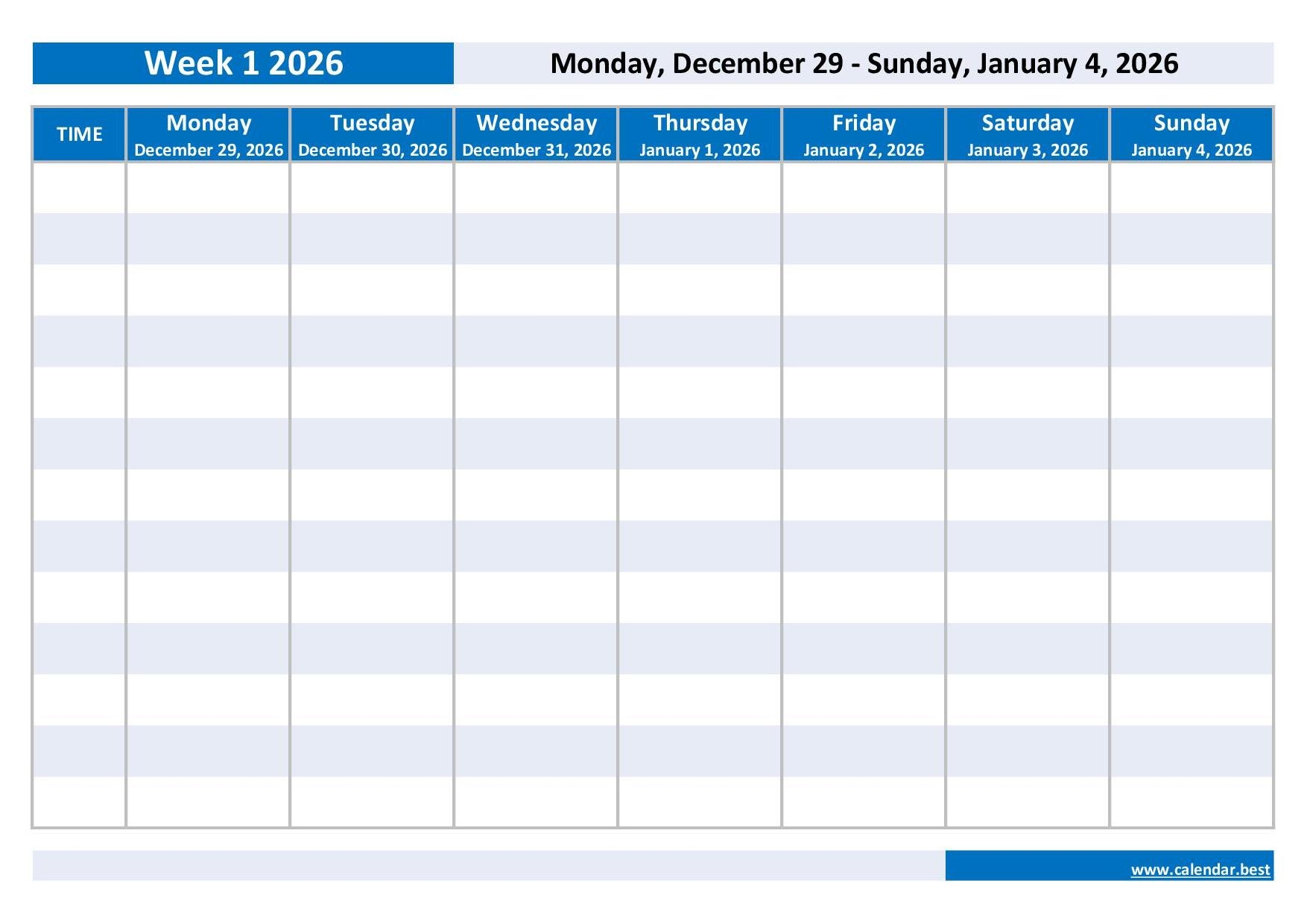 Printable Weekly Calendar 2026 Printable Weekly Calendar 2026