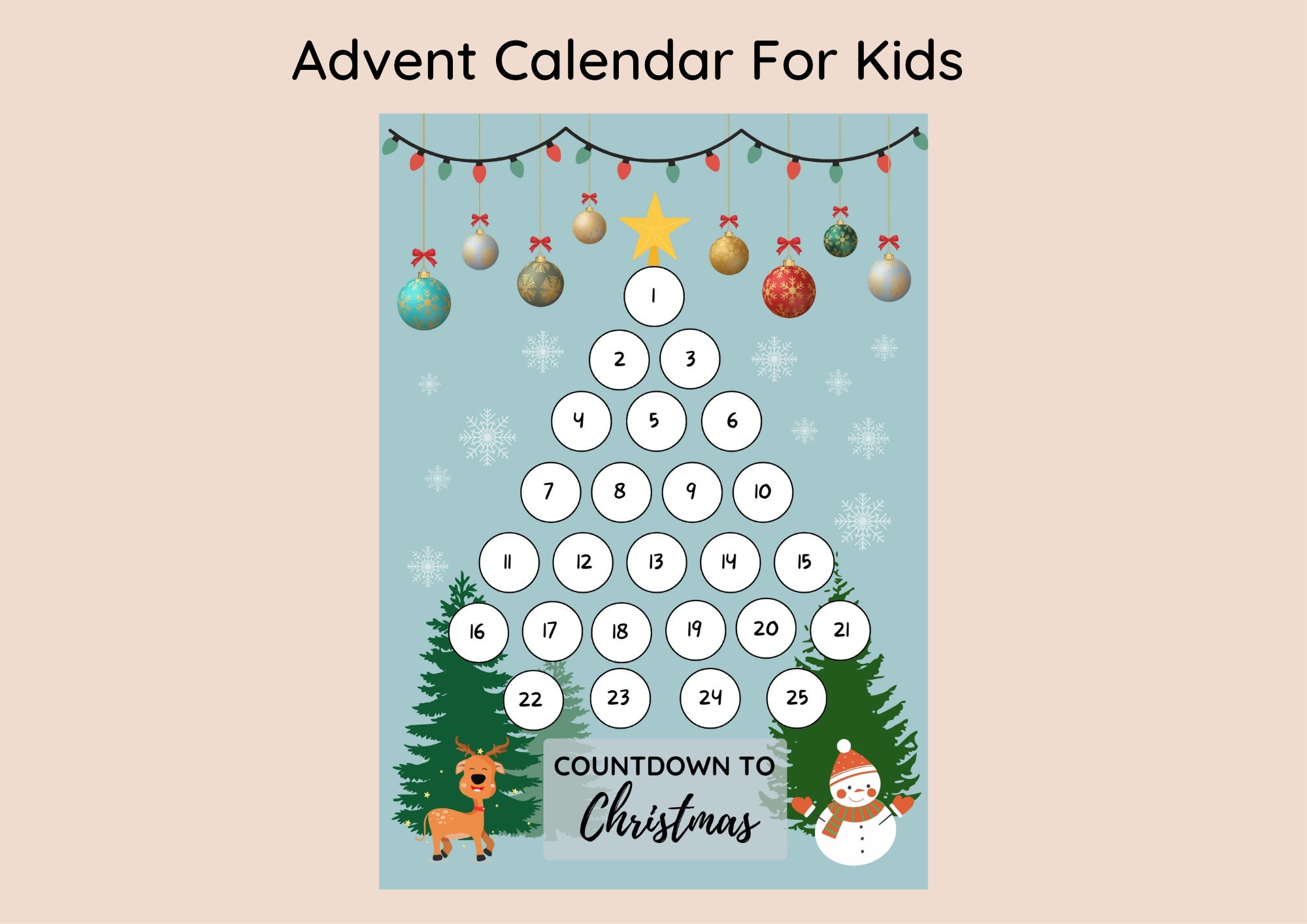 Printable Advent Calendar For Kids Countdown To Christmas Christmas Tree Advent Calendar Christmas Activities Activity Poster Etsy