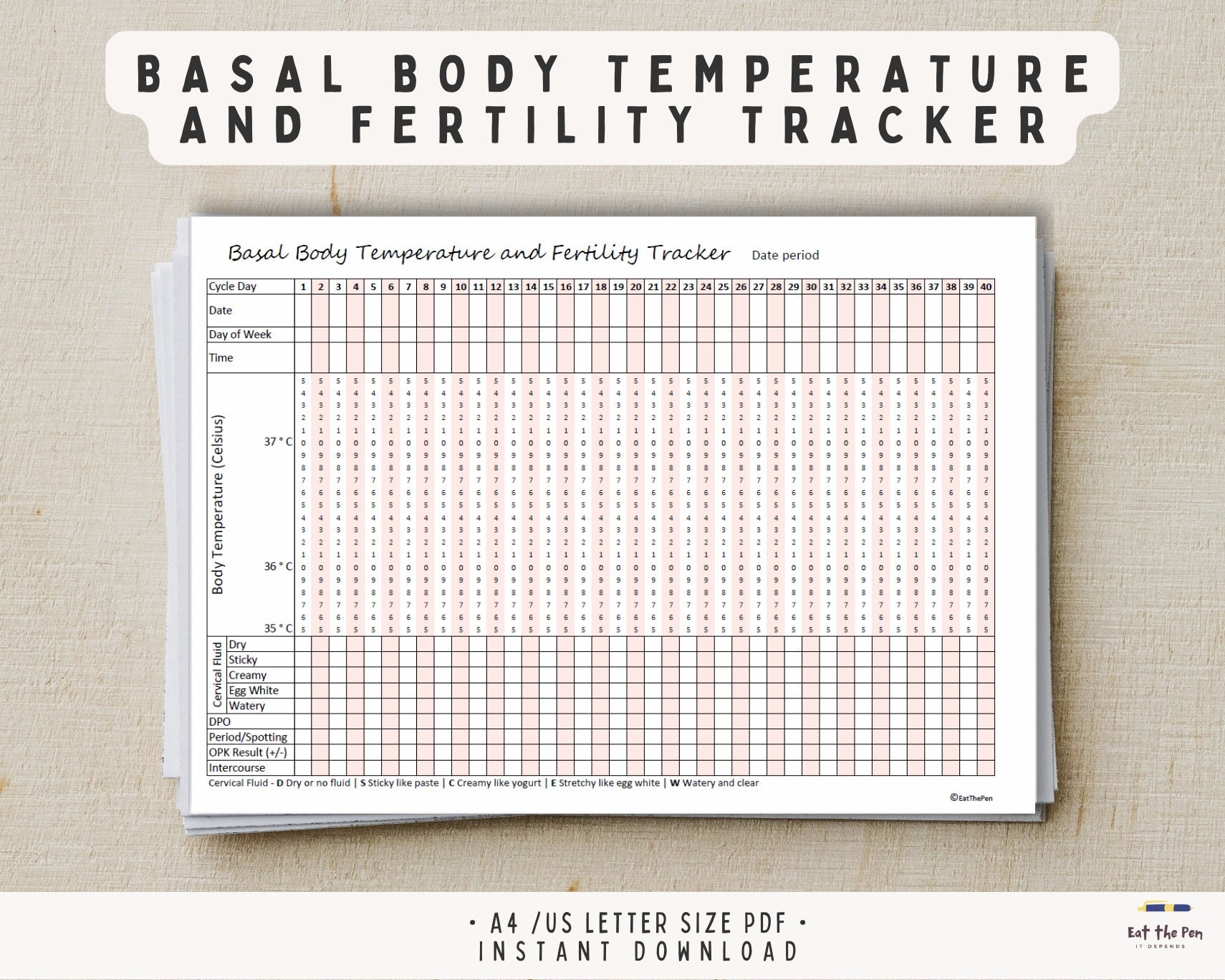 Printable Basal Body Temperature Chart Etsy Printable Basal Body Temperature Chart Etsy