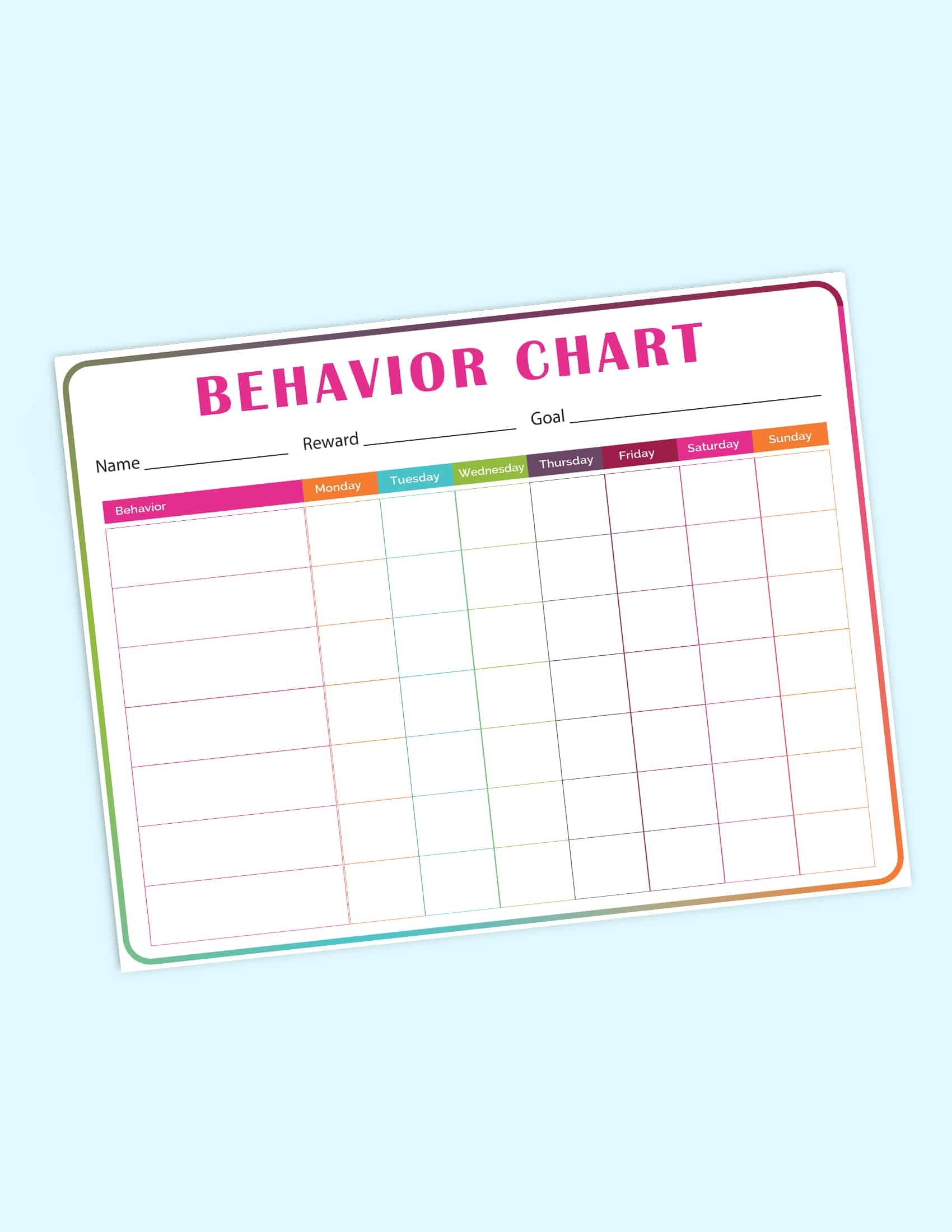Free Printable Behavior Chart Free Printable Behavior Chart
