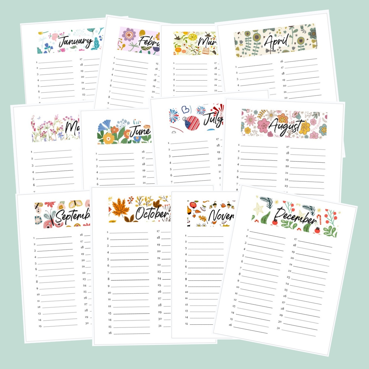 Printable Birthday Calendars