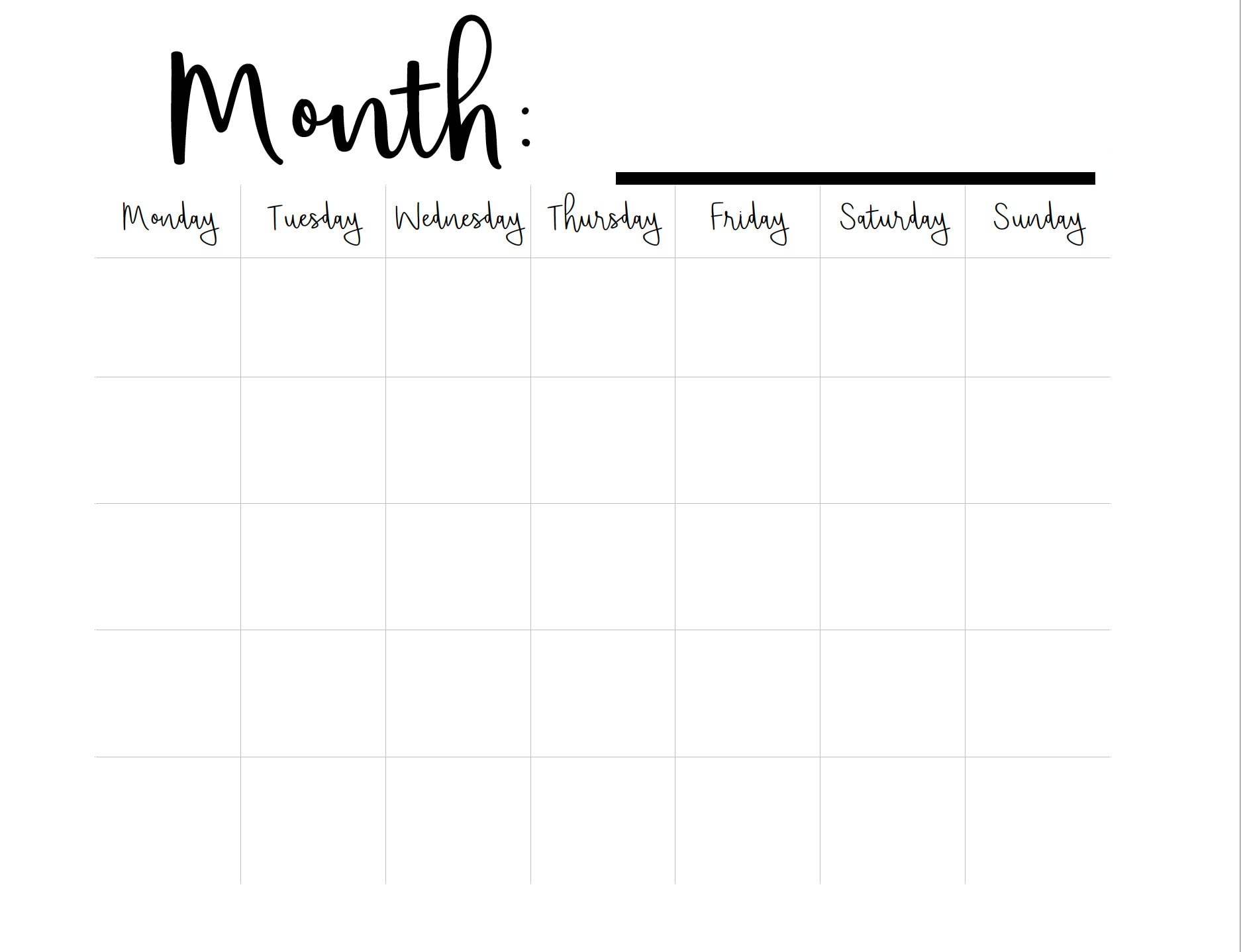 Monthly Calendar Printable