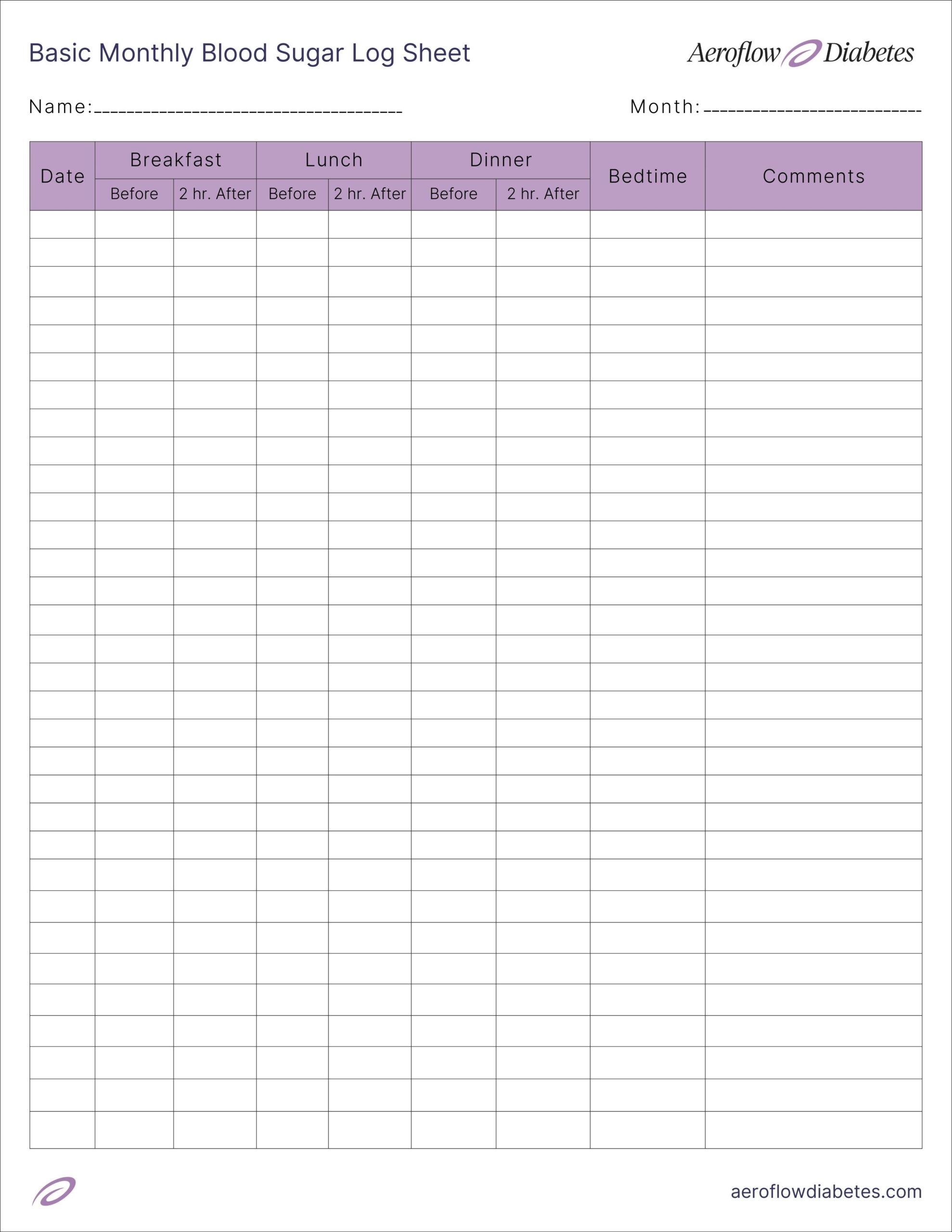 Printable Blood Sugar Log Sheet Aeroflow Diabetes