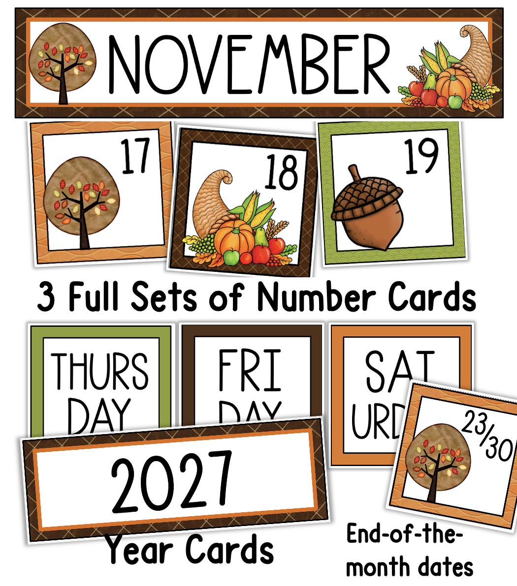 November Calendar Numbers Printable
