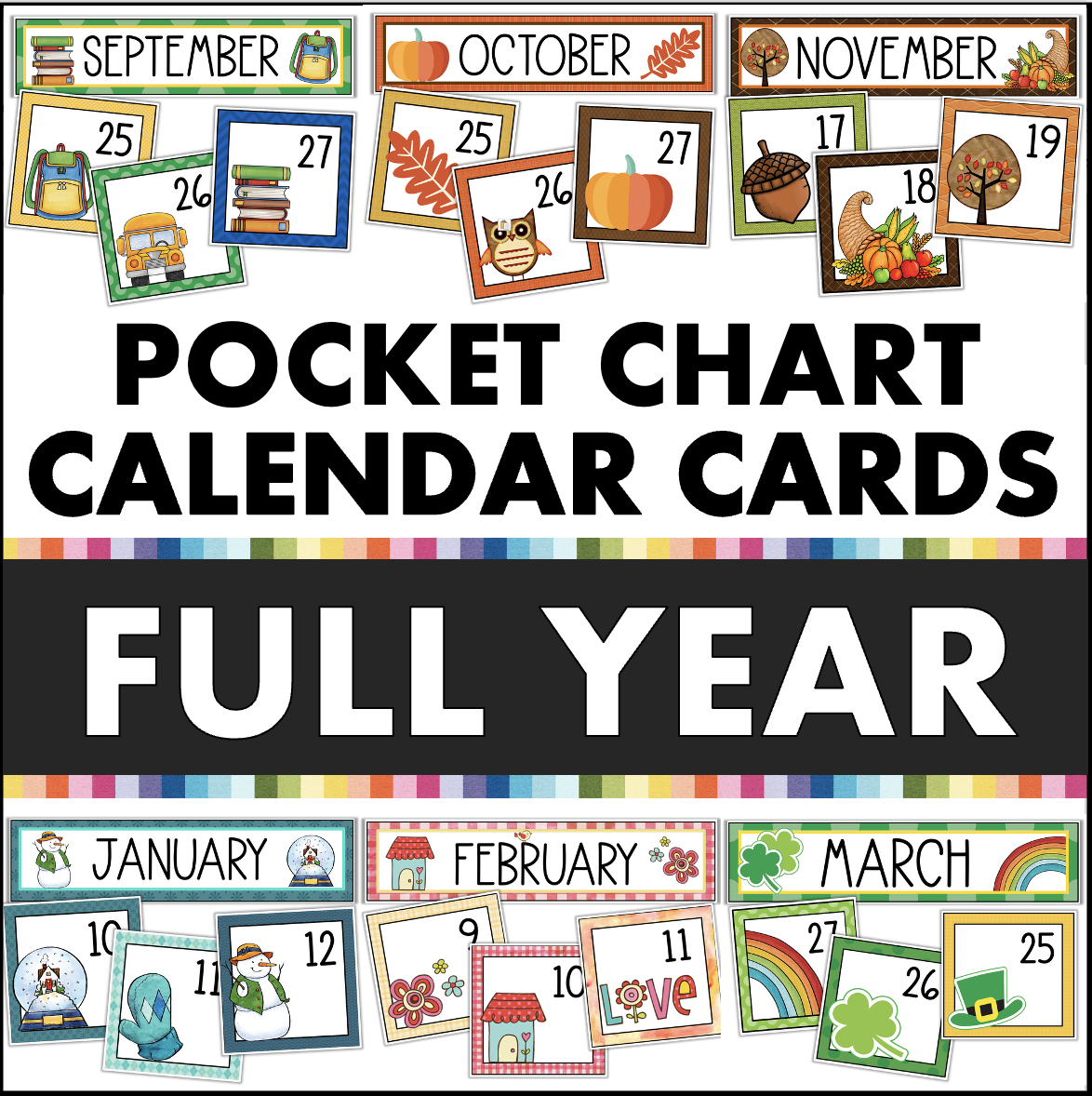 Printable Calendar Numbers FULL YEAR Monthly Pocket Chart Calendar Cards Made By Teachers