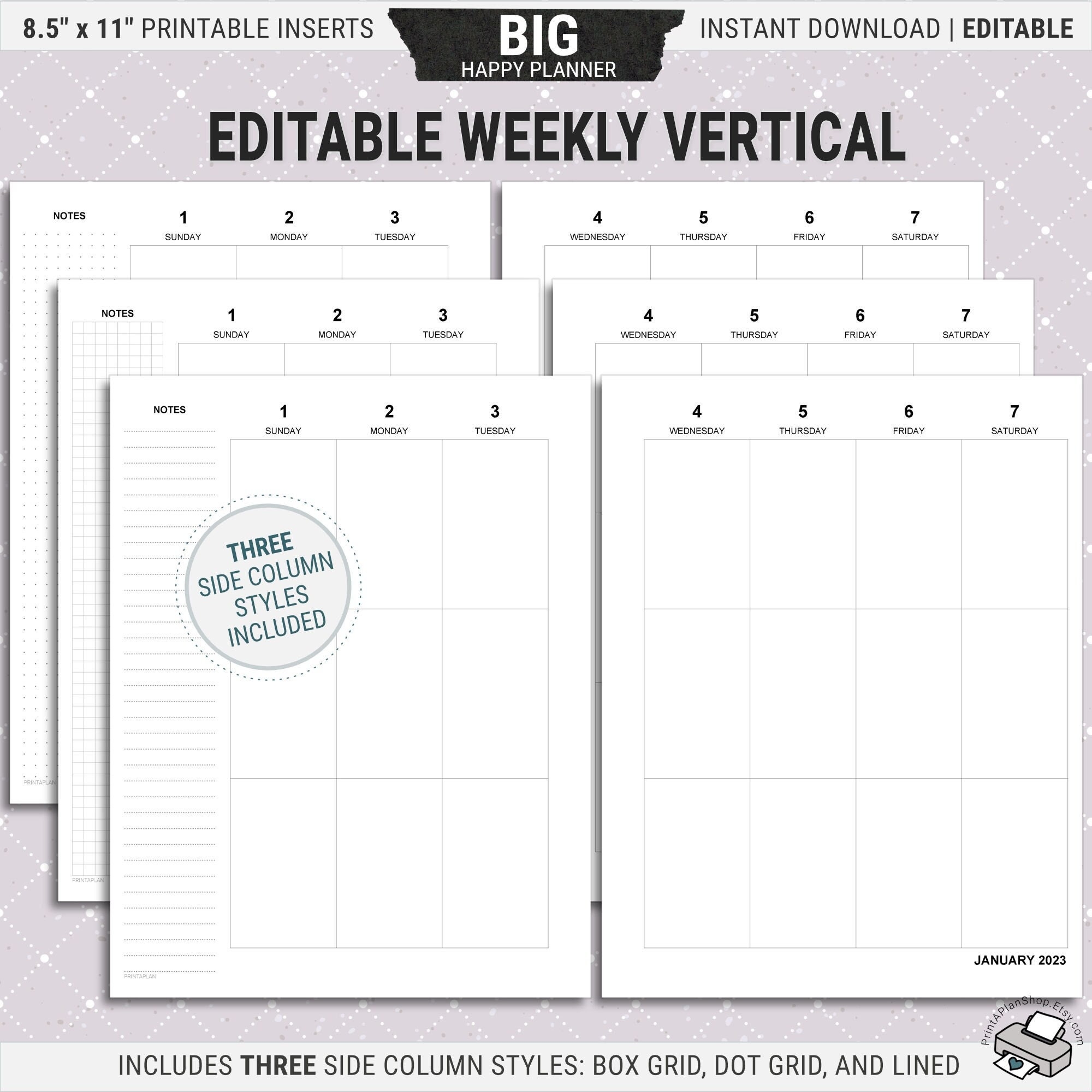Printable Calendar With Big Boxes Etsy