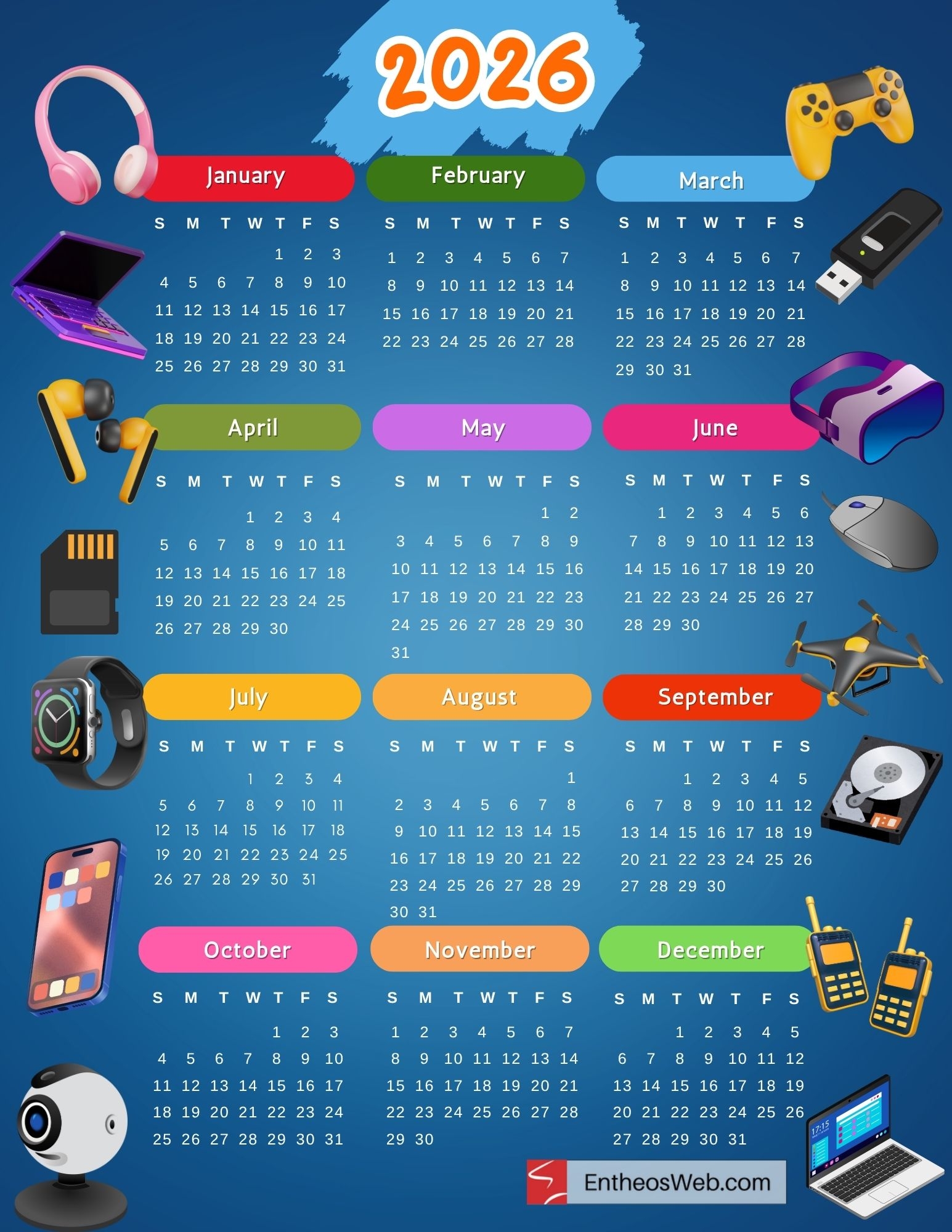 Printable Calendars 2026 EntheosWeb