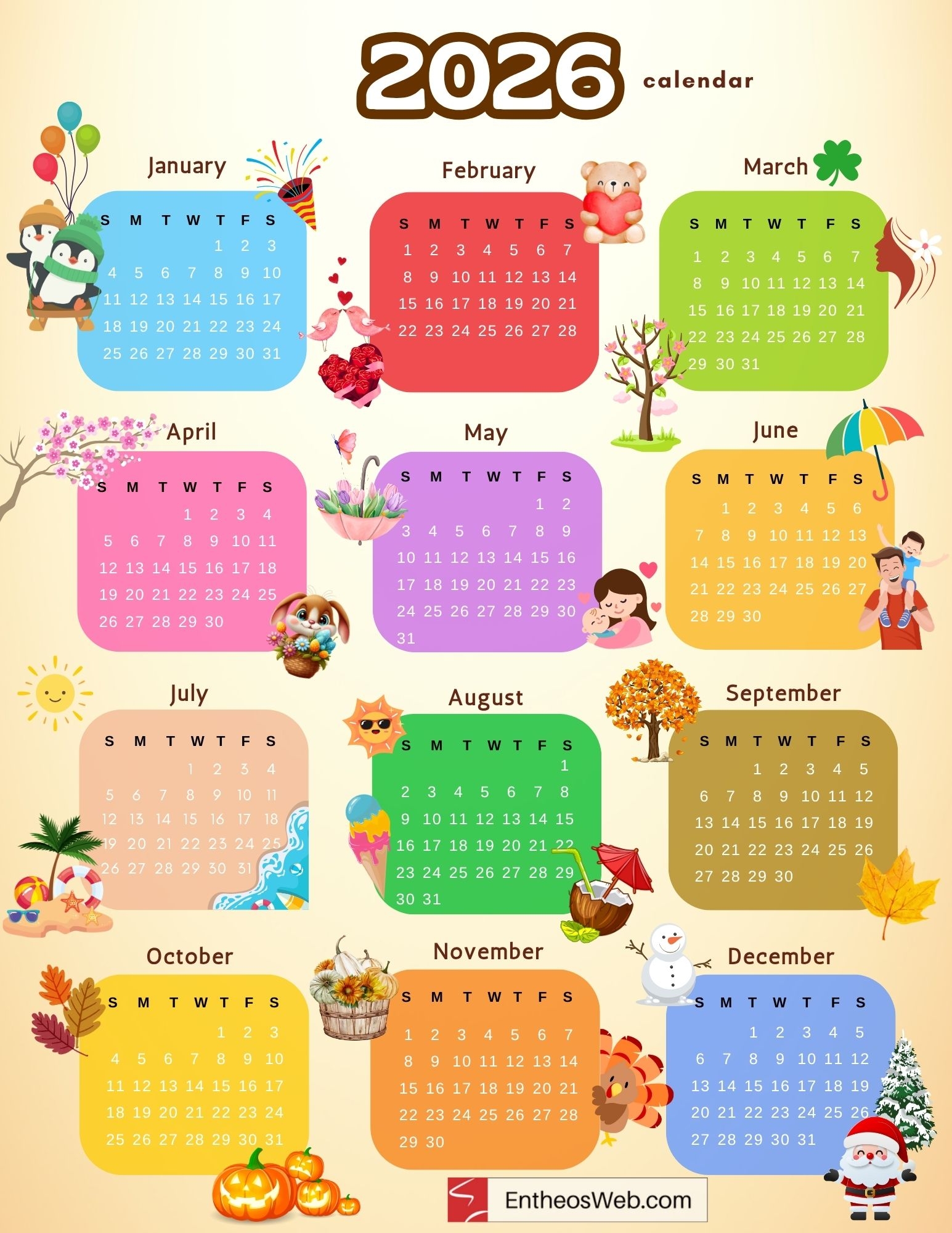 Printable Calendar 2026 Pdf Free Download