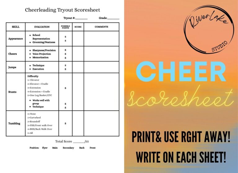 Printable Cheerleading Tryout Score Sheet Instant Download Template For Cheer Coach Team Captain Judges School Sports Cheer Squad Etsy UK