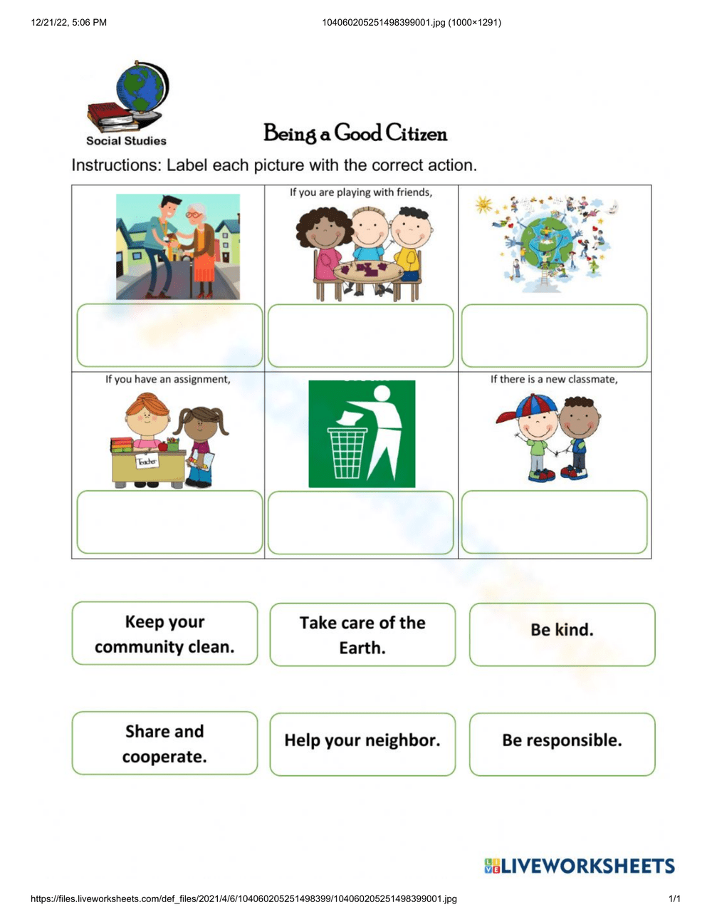 Printable Citizen In The Community Worksheets Download