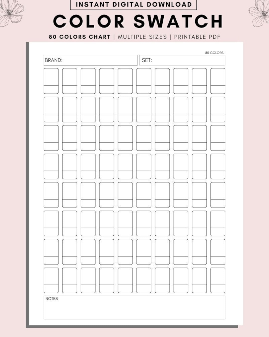 Printable Color Swatch Chart DIY Marker Paint Swatches PDF Etsy
