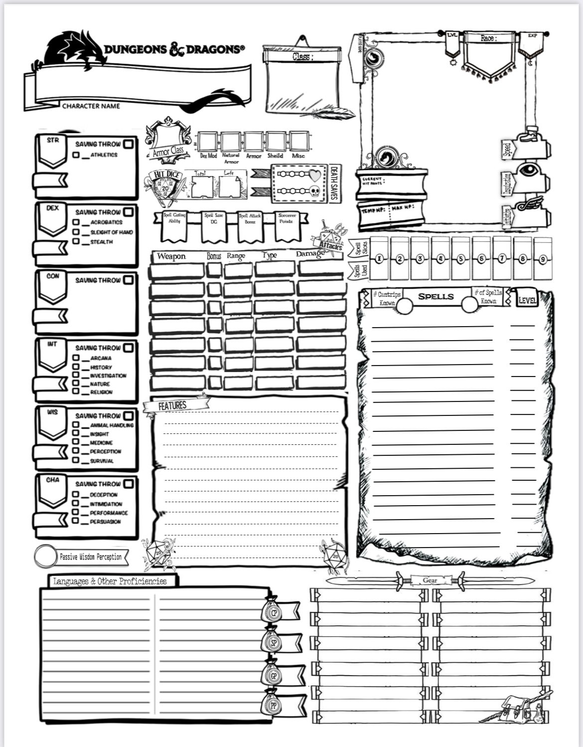 Printable DnD Character Sheet Printable DnD Character Sheet