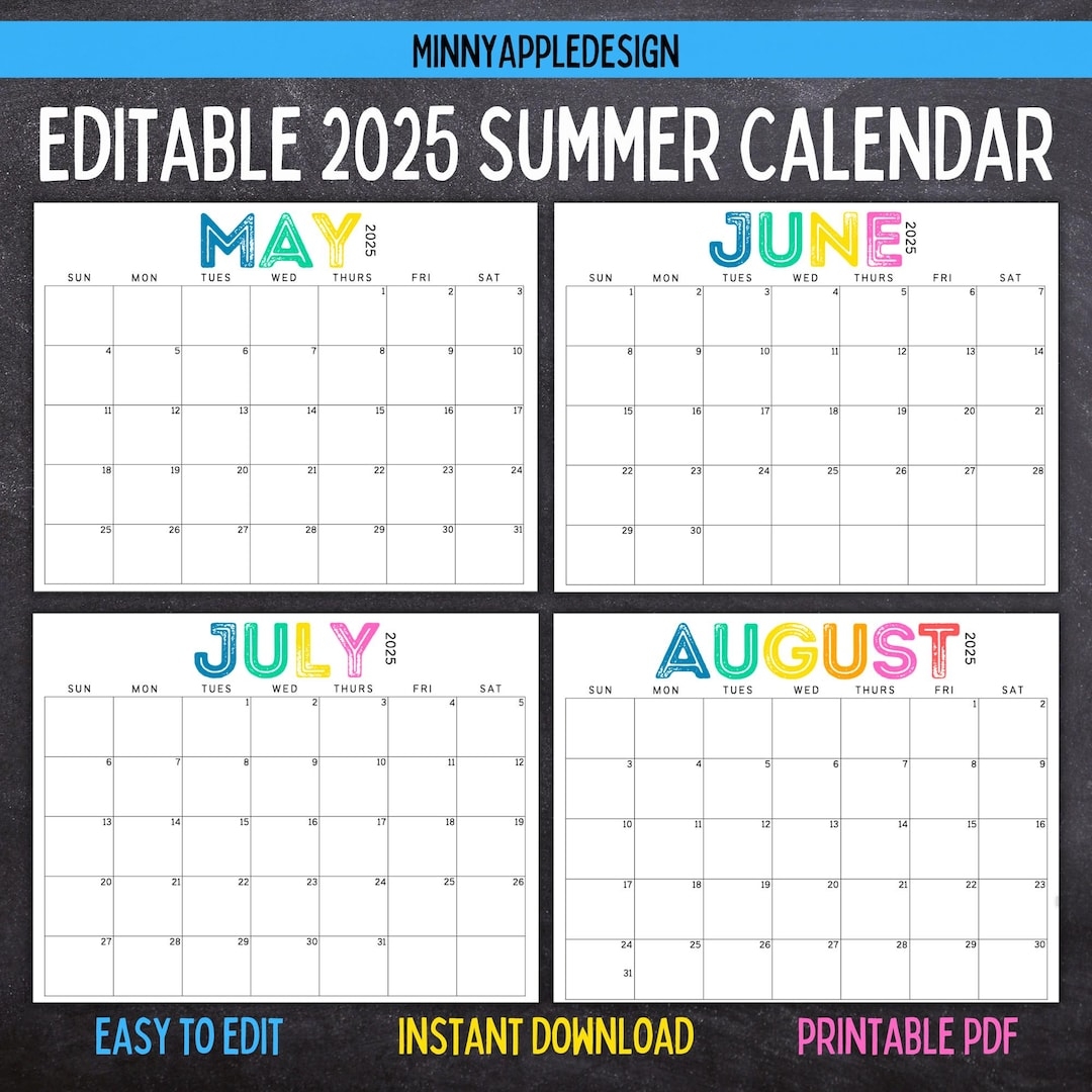 Printable Editable SUMMER Calendar June July August Calendar May 2025 June 2025 July 2025 August 2025 Summer Planner Etsy Printable Editable SUMMER Calendar June July August Calendar May 2025 June 2025 July 2025 August 2025 Summer Planner Etsy