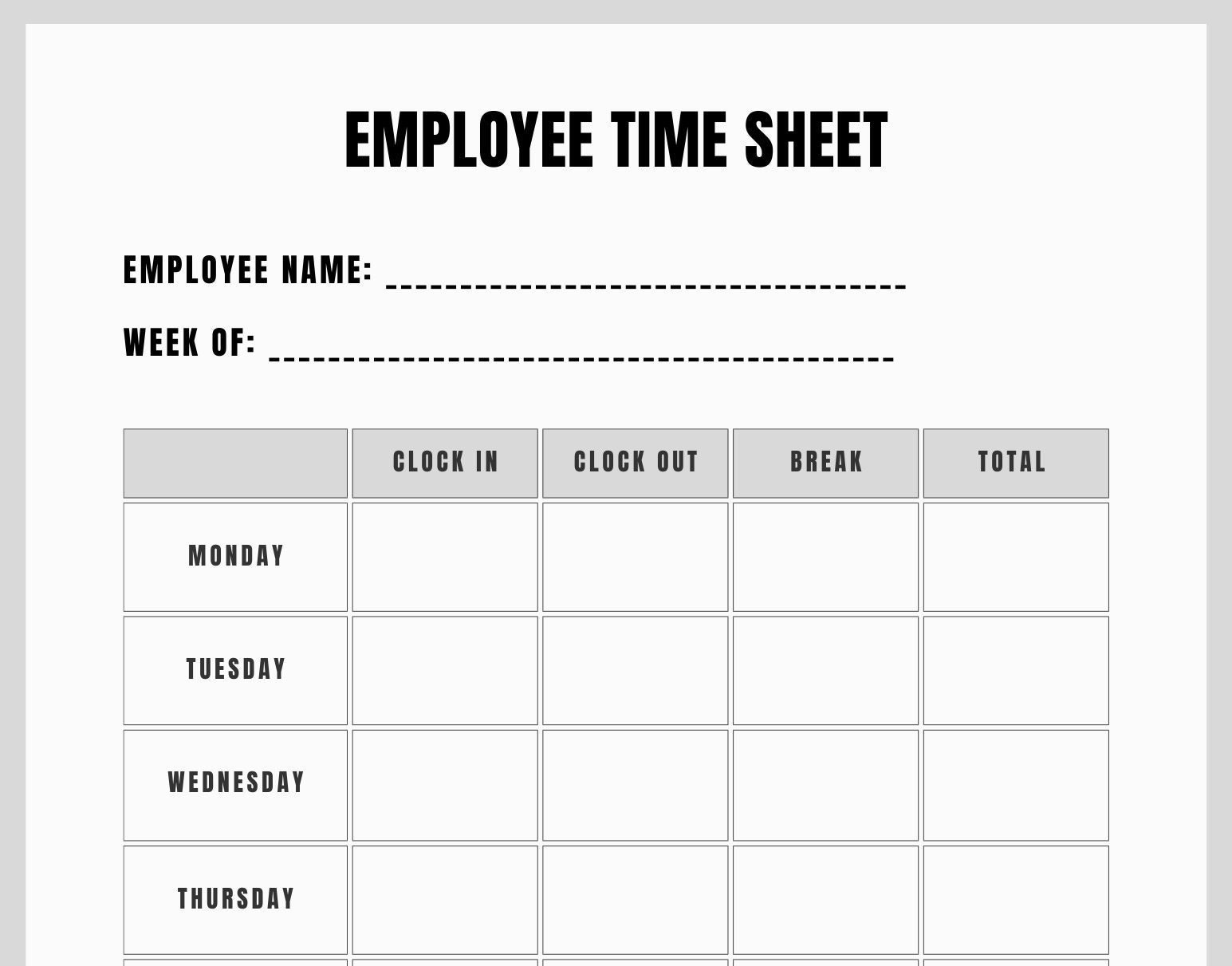 Printable Employee Timesheet Printable Timecard Work Schedule Tracker Easy Work Log Employee Time Sheet Temporary Employee Timecard Etsy Australia
