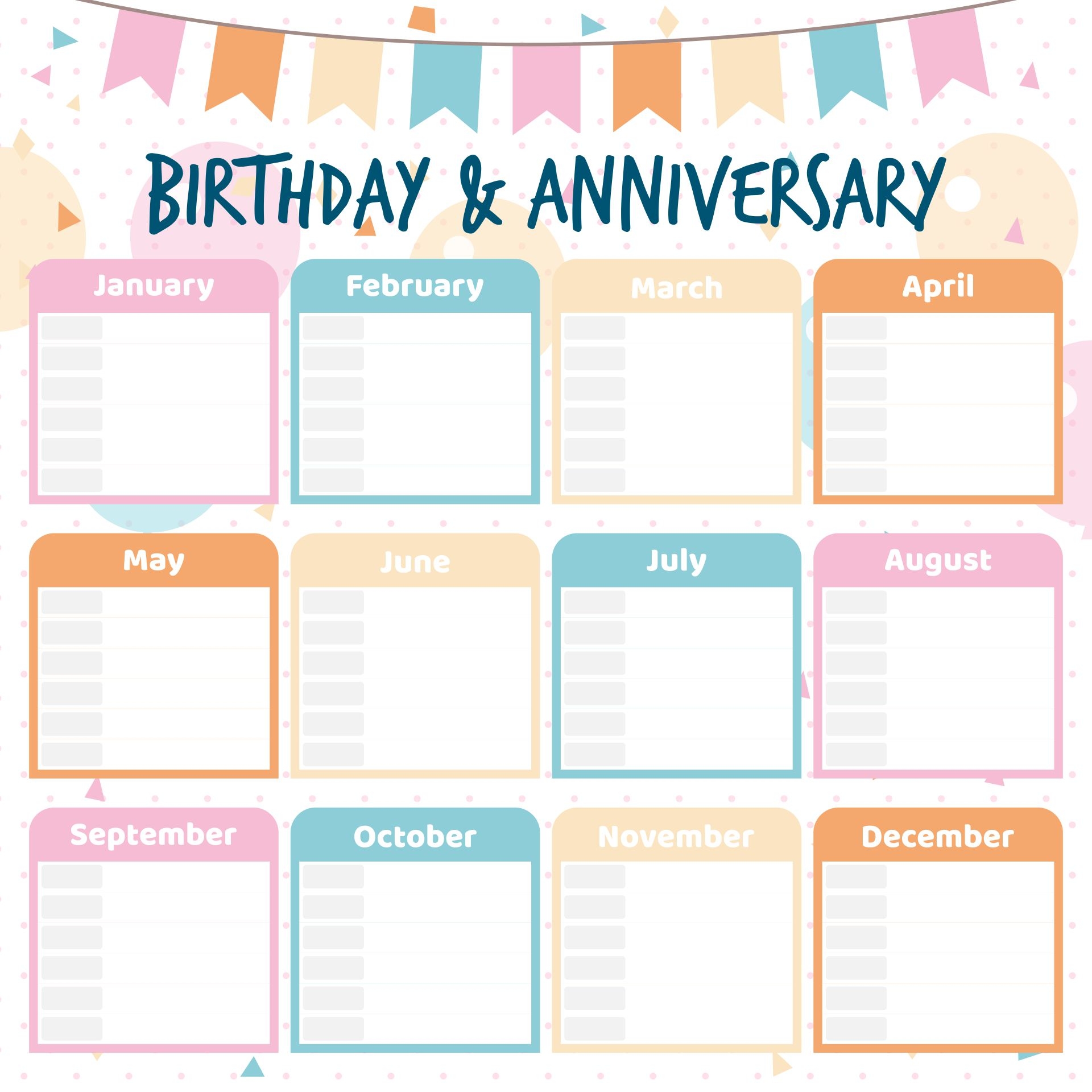 Printable Family Birthday Calendar Printable Party Favors