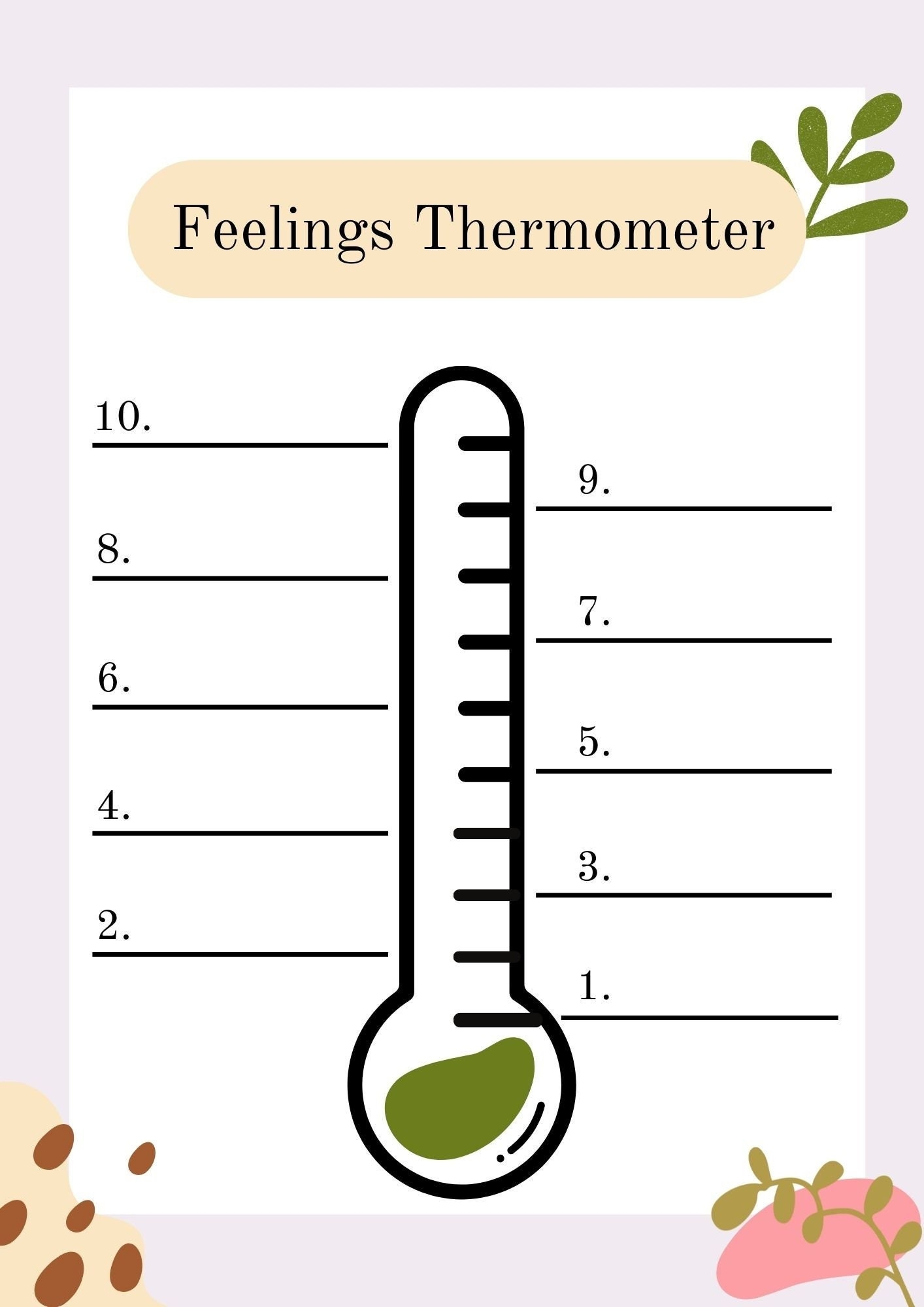 Printable Feelings Thermometer Worksheet Etsy