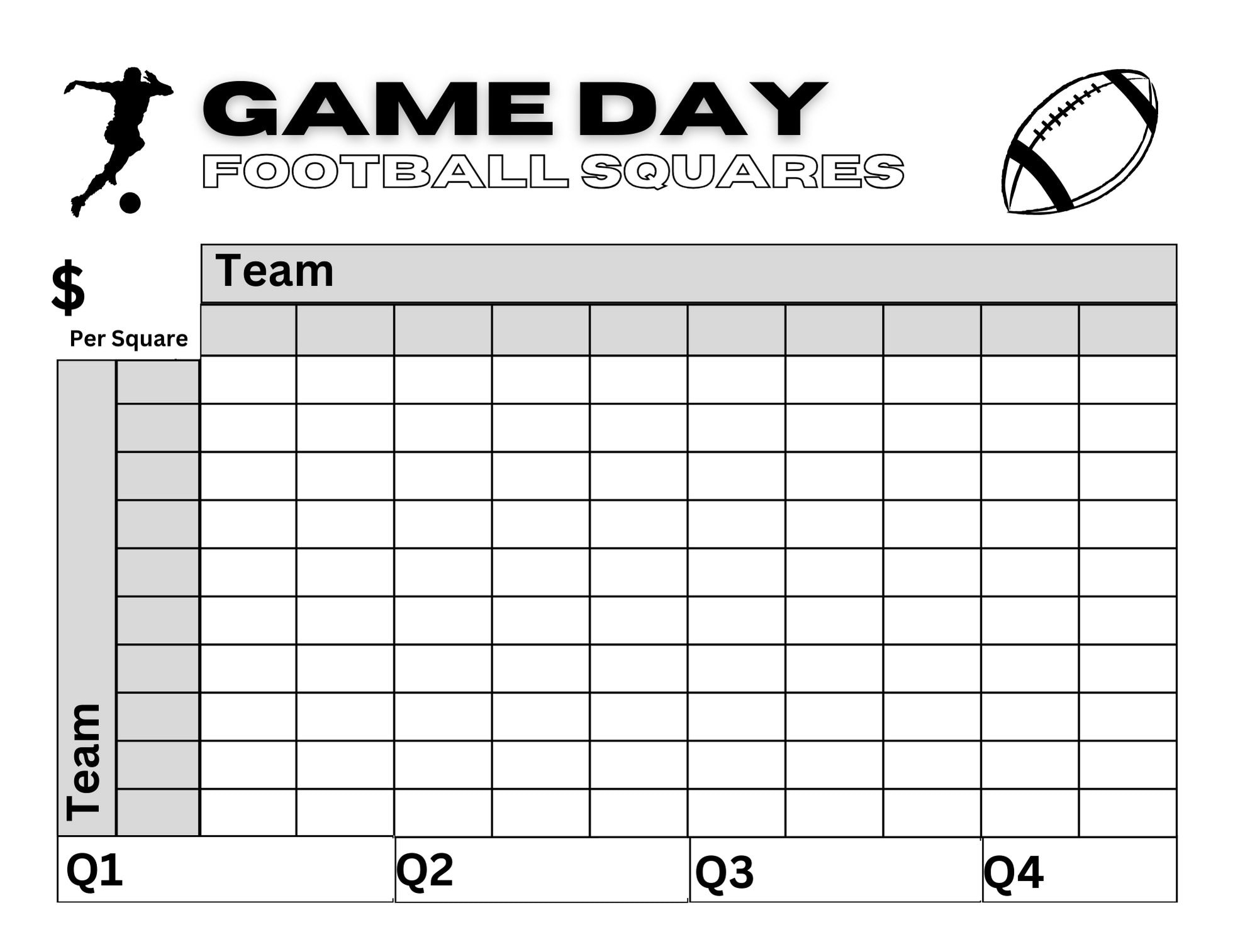 Printable Football Square Game Sheet Super Bowl Squares Template Letter Size In PDF JPG And PNG Formats Easy Download And Print Etsy