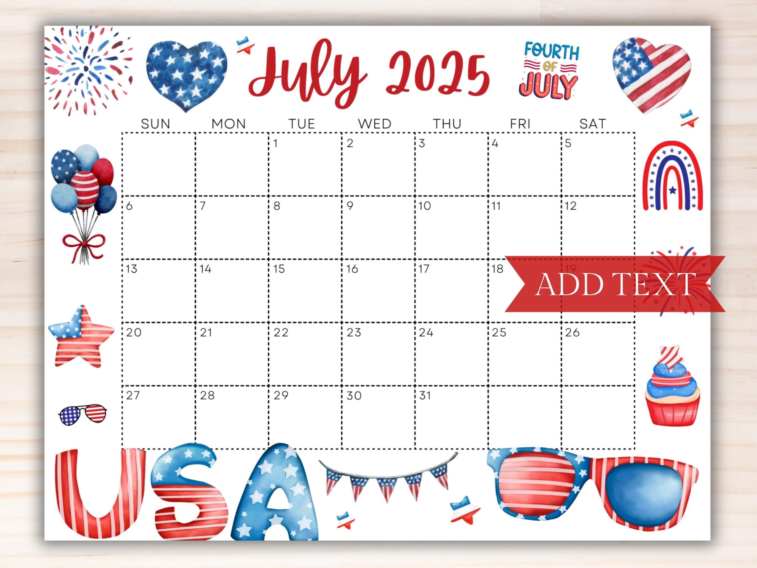 Printable Fourth Of July 2025 Calendar Editable Summer Calendar 
