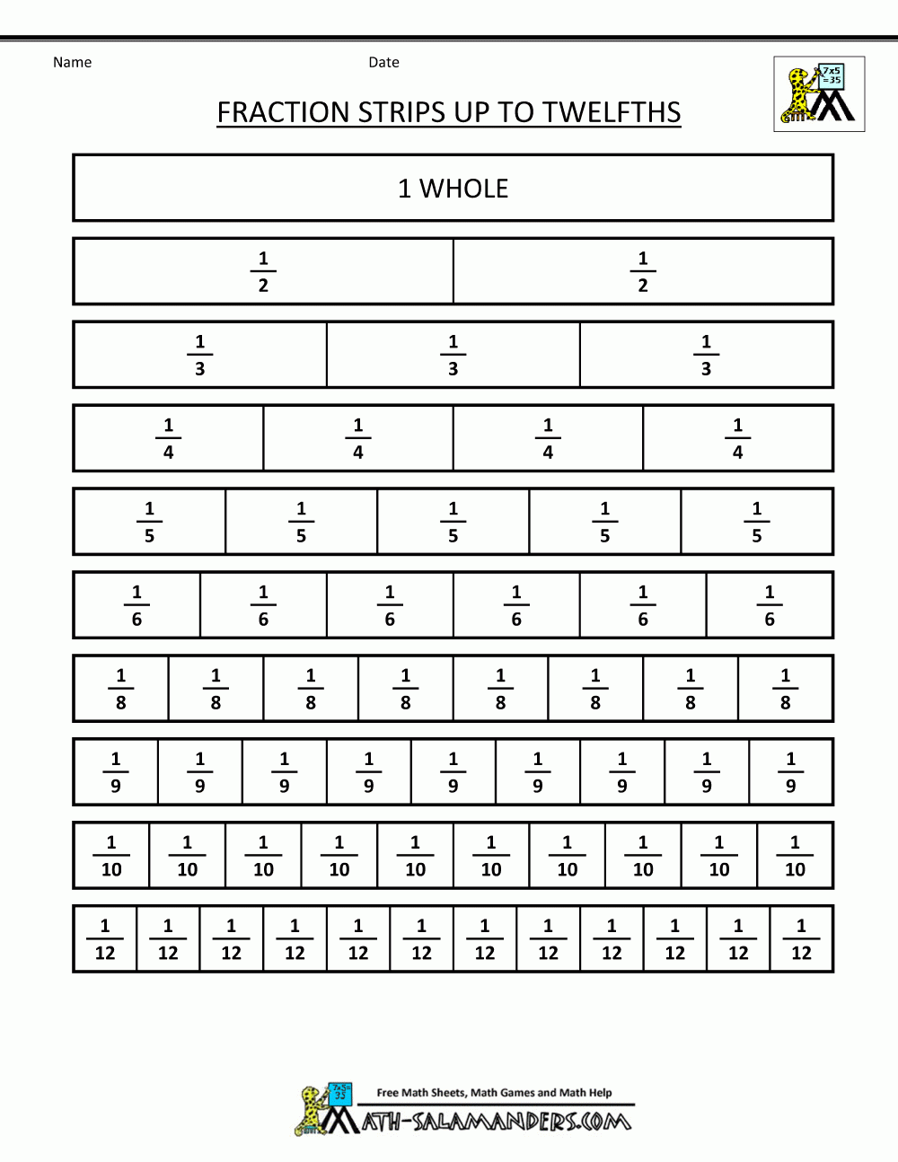 Printable Fraction Strips Worksheets Library