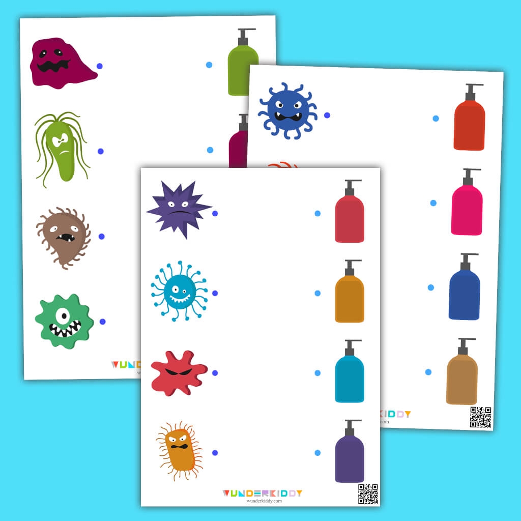 Printable Germ And Soap Color Matching Game For Kids