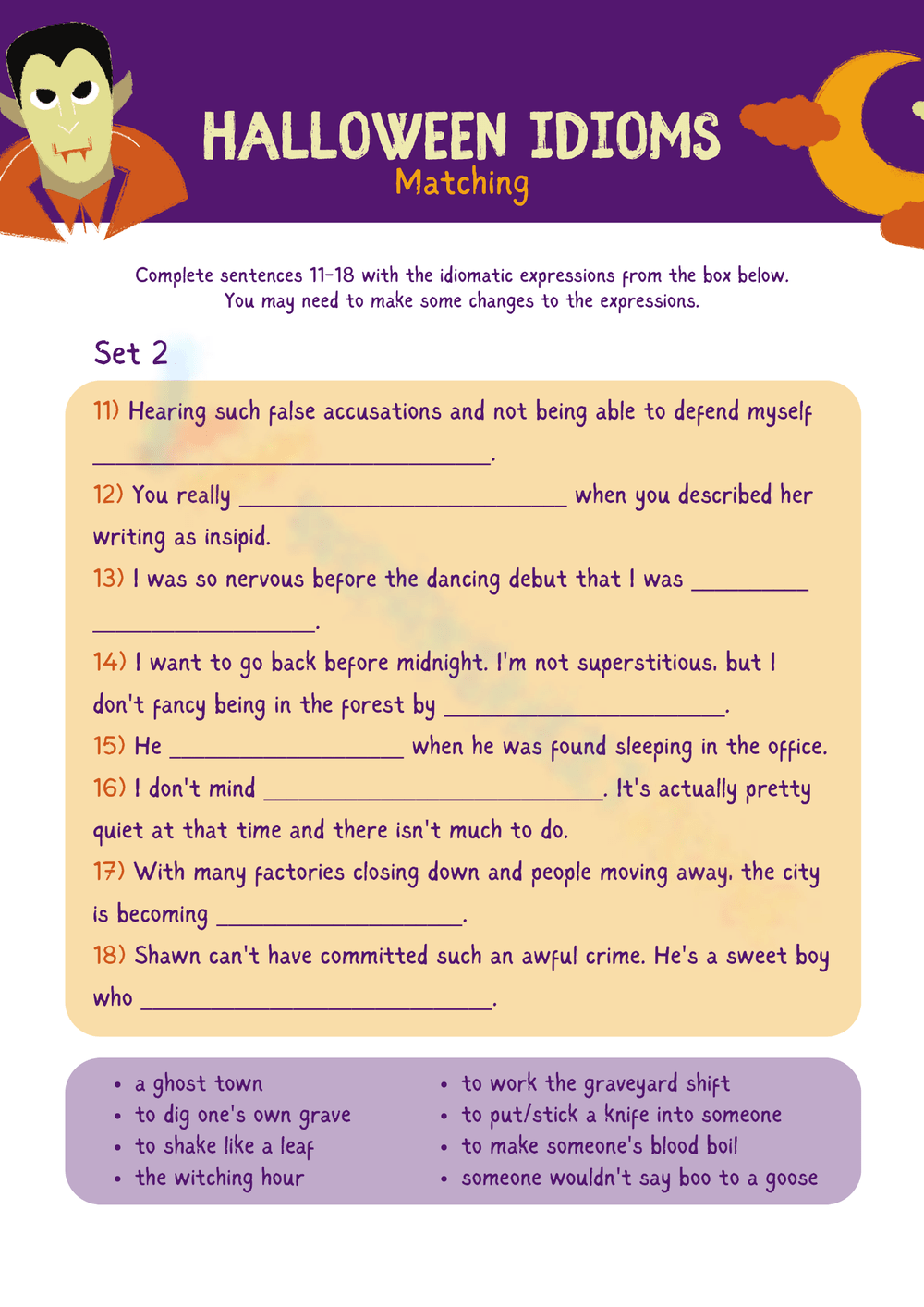 Printable Halloween Idioms Worksheets Worksheets