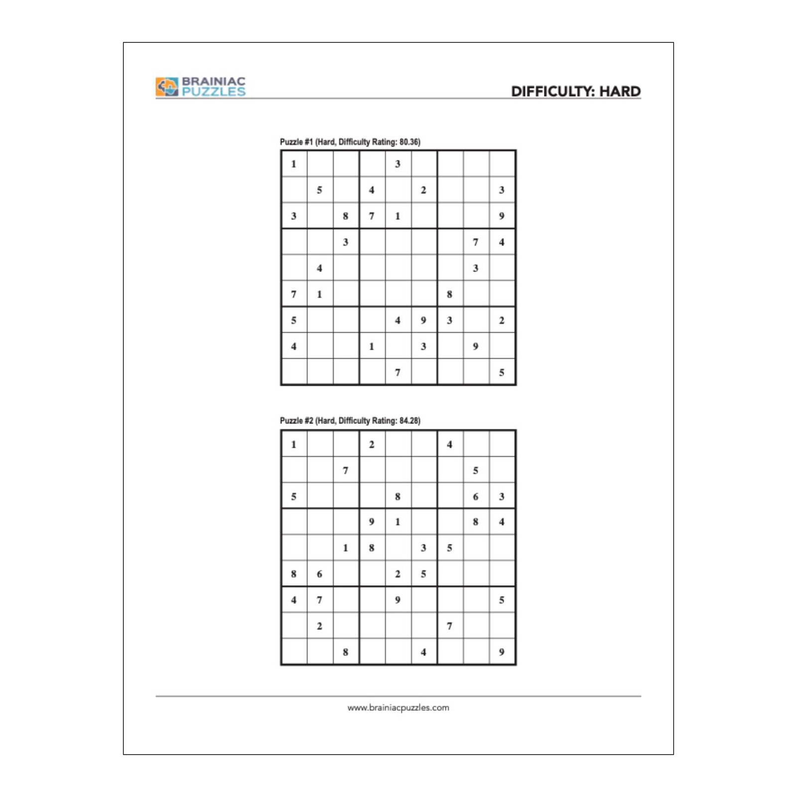 Printable Hard Sudoku Pack 432 Puzzles For Adults Volume 1 Brainiac Puzzles