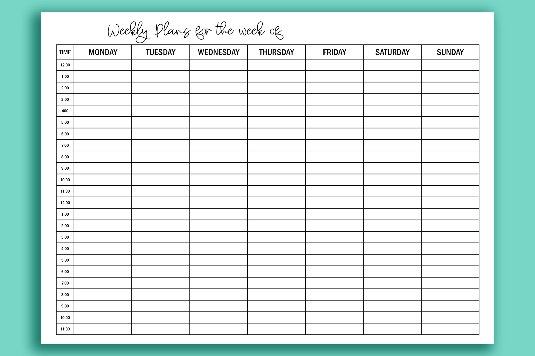 Printable Hourly Calendar Set Daily And Weekly Hourly Calendars Worksheets Library