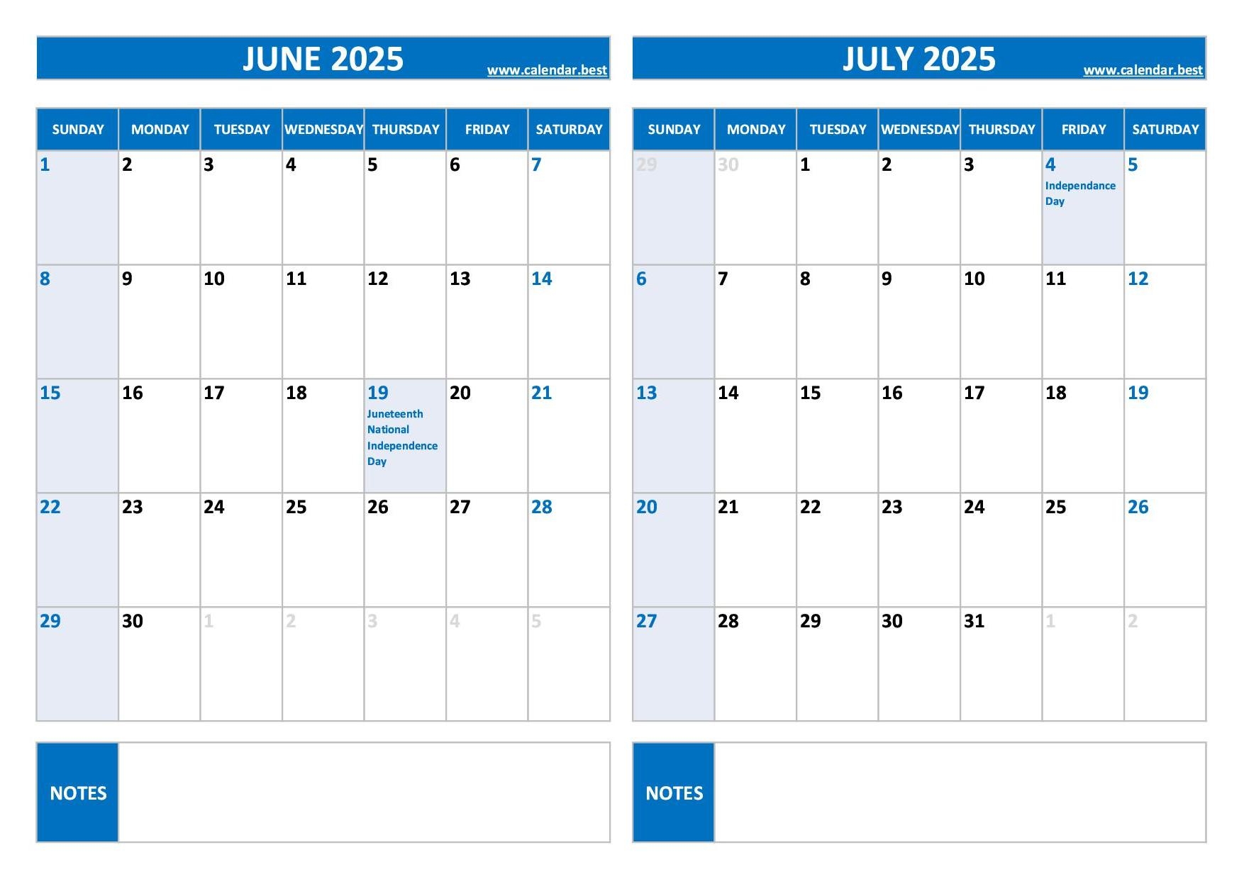 Printable Calendar June And July