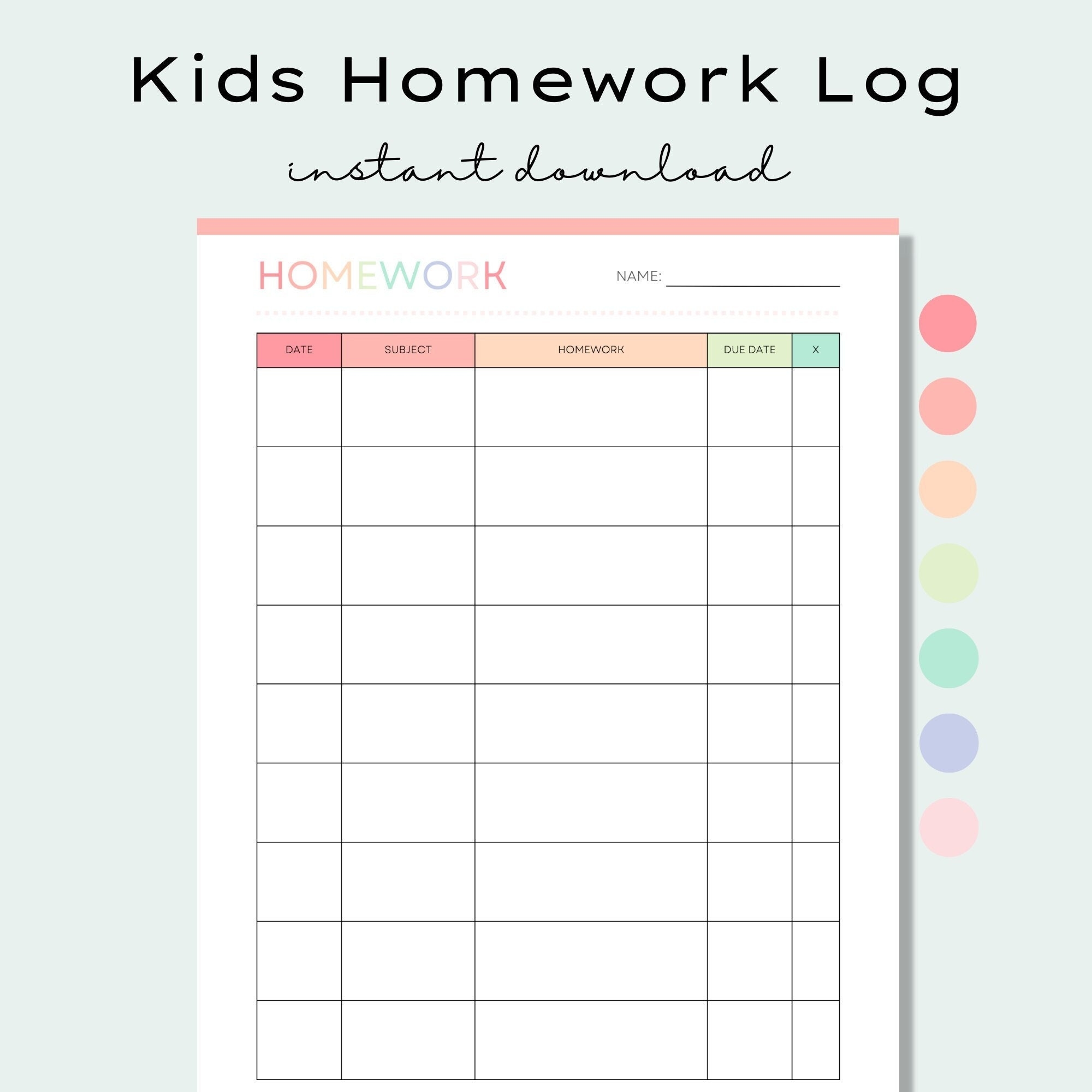 Printable Kids Homework Planner Elementary Homework Tracker Homeschool Printable Homework Checklist Homework Log Assignment Tracker Etsy