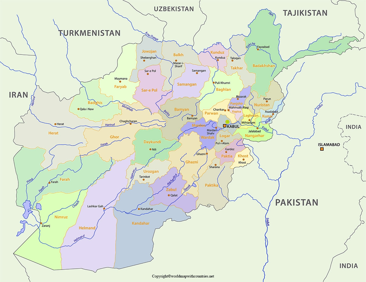 Printable Map Of Afghanistan World Map With Countries