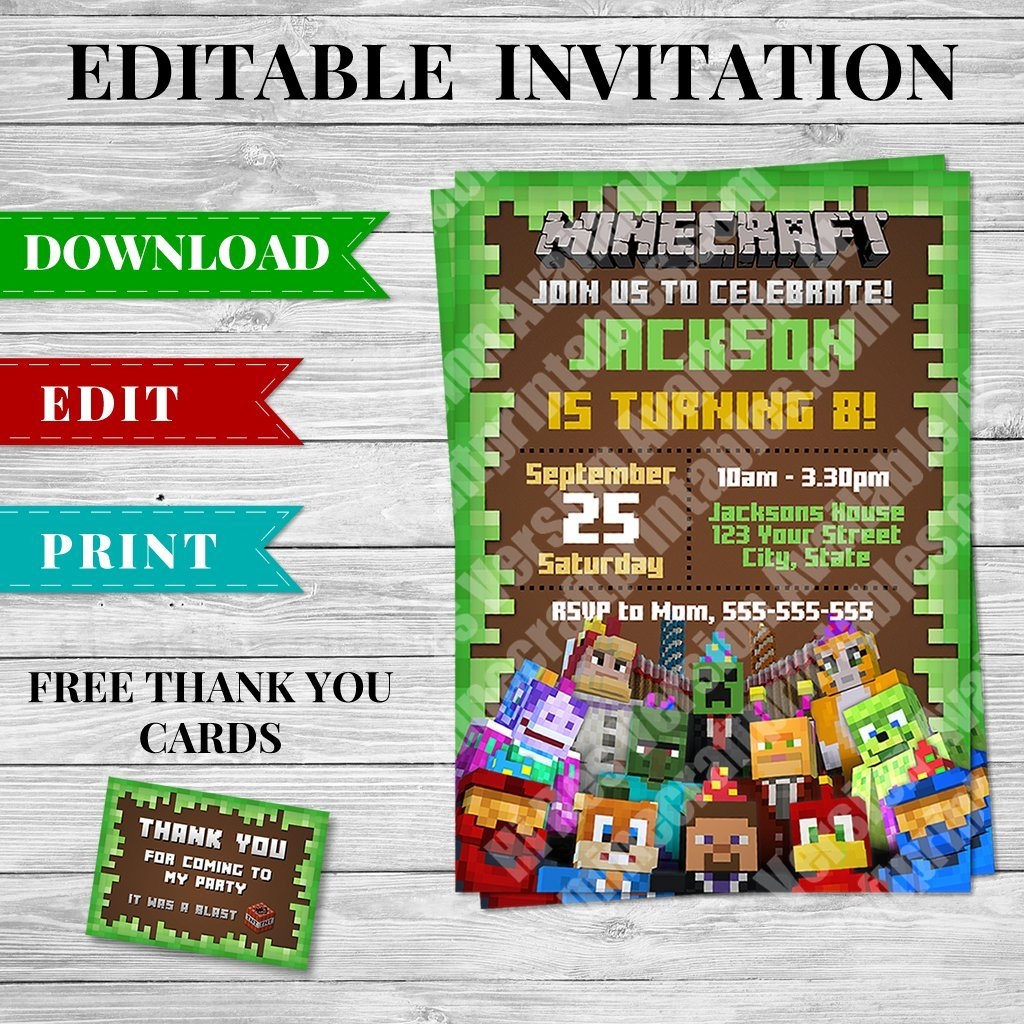 Printable Minecraft Invitation Design 1