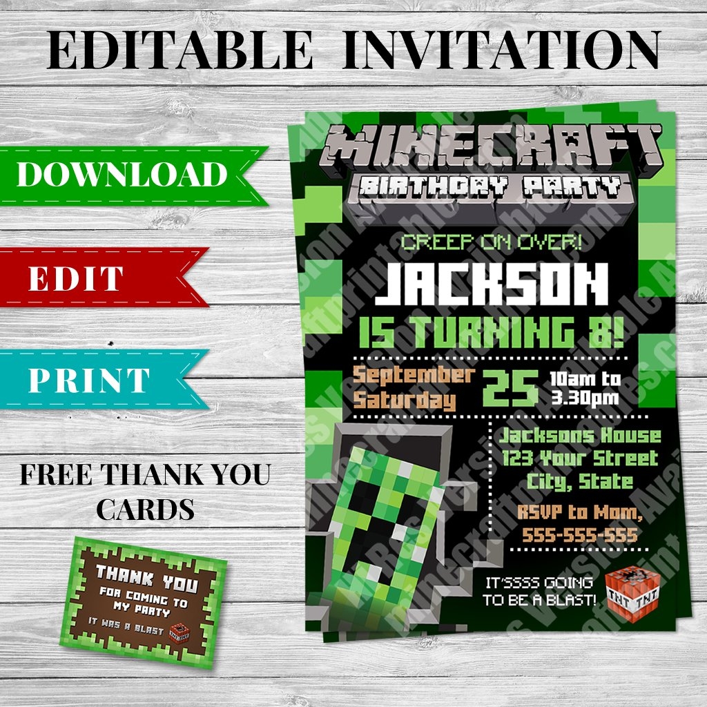 Printable Minecraft Invitation Design 3