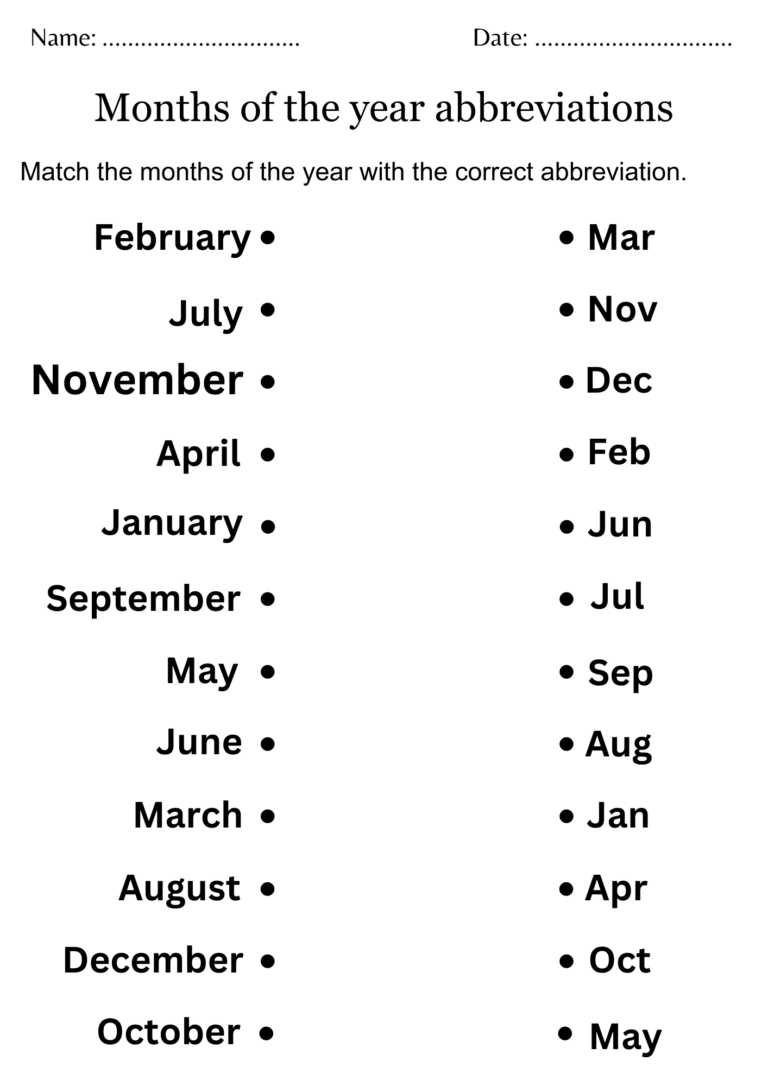 Printable Months Of The Year Abbreviations Worksheet For Kindergarten Made By Teachers