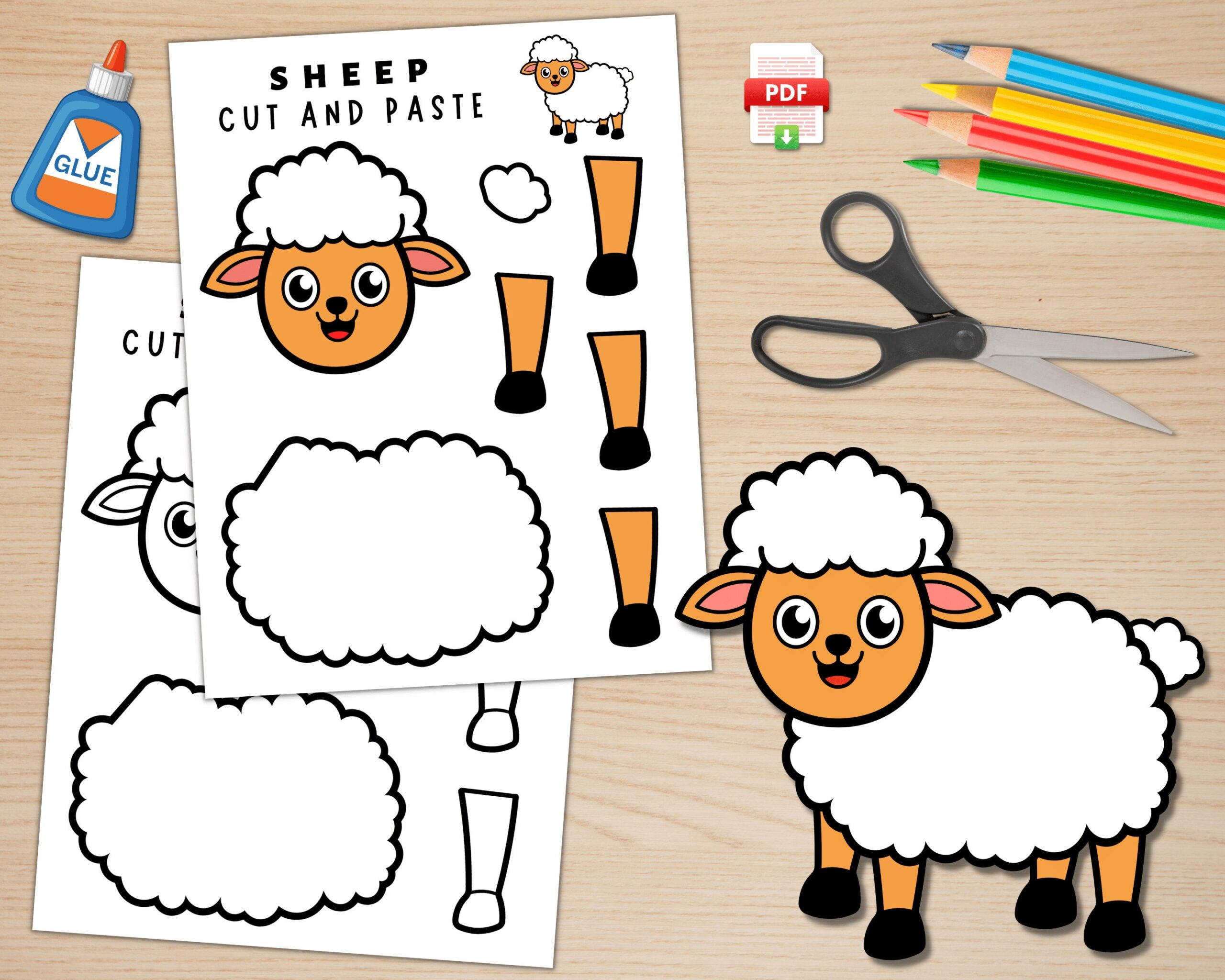 Printable Paper Sheep Craft Template For Kids Farm Animal Crafts 