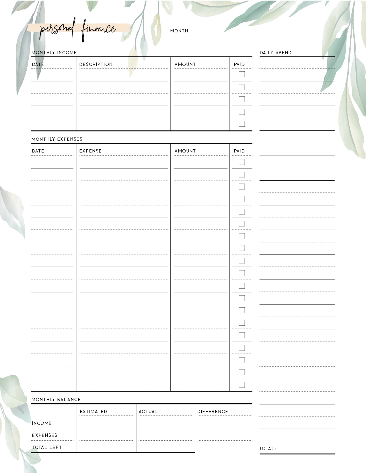 Printable Personal Balance Sheet Template World Of Printables