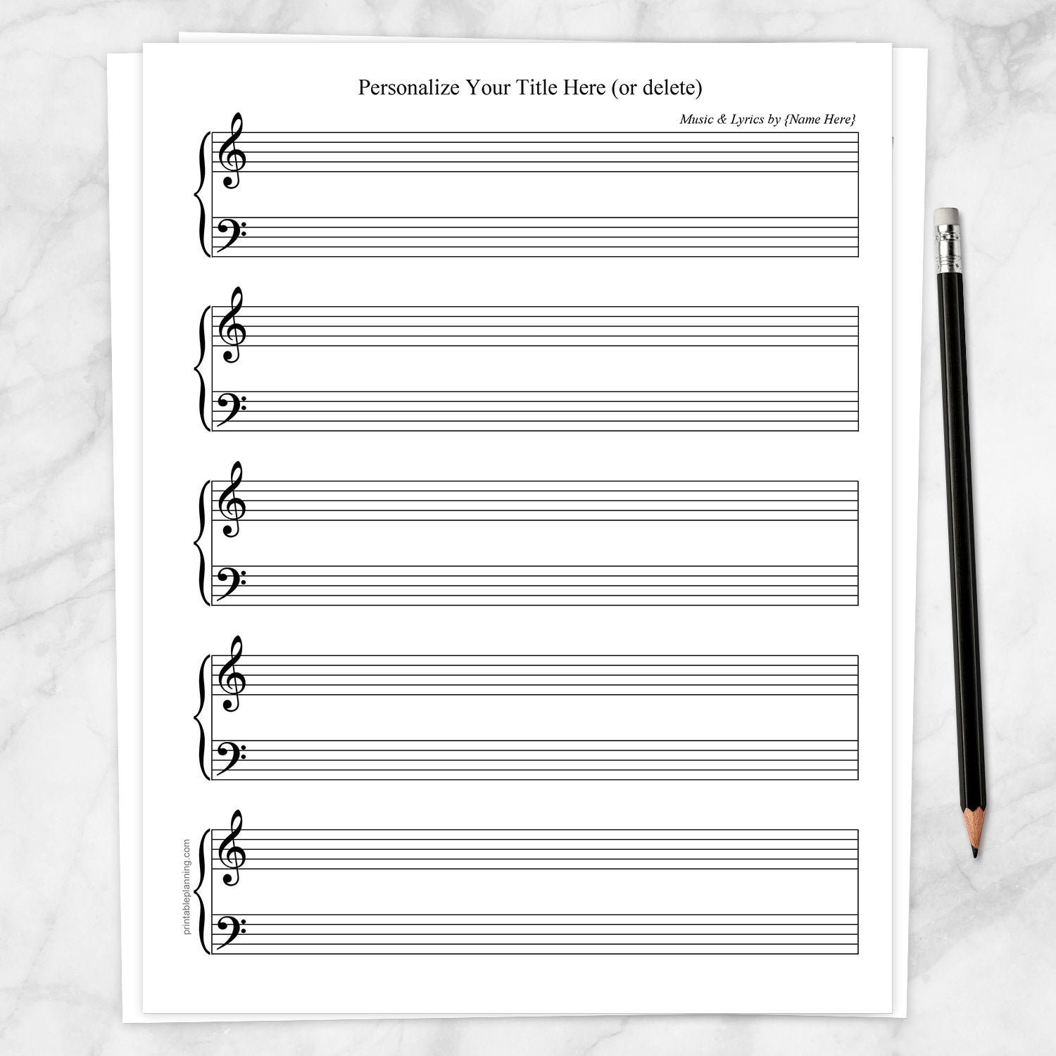 Printable Personalized Sheet Music BLANK Piano And Vocals Personalize Title And Name Instant Download Etsy