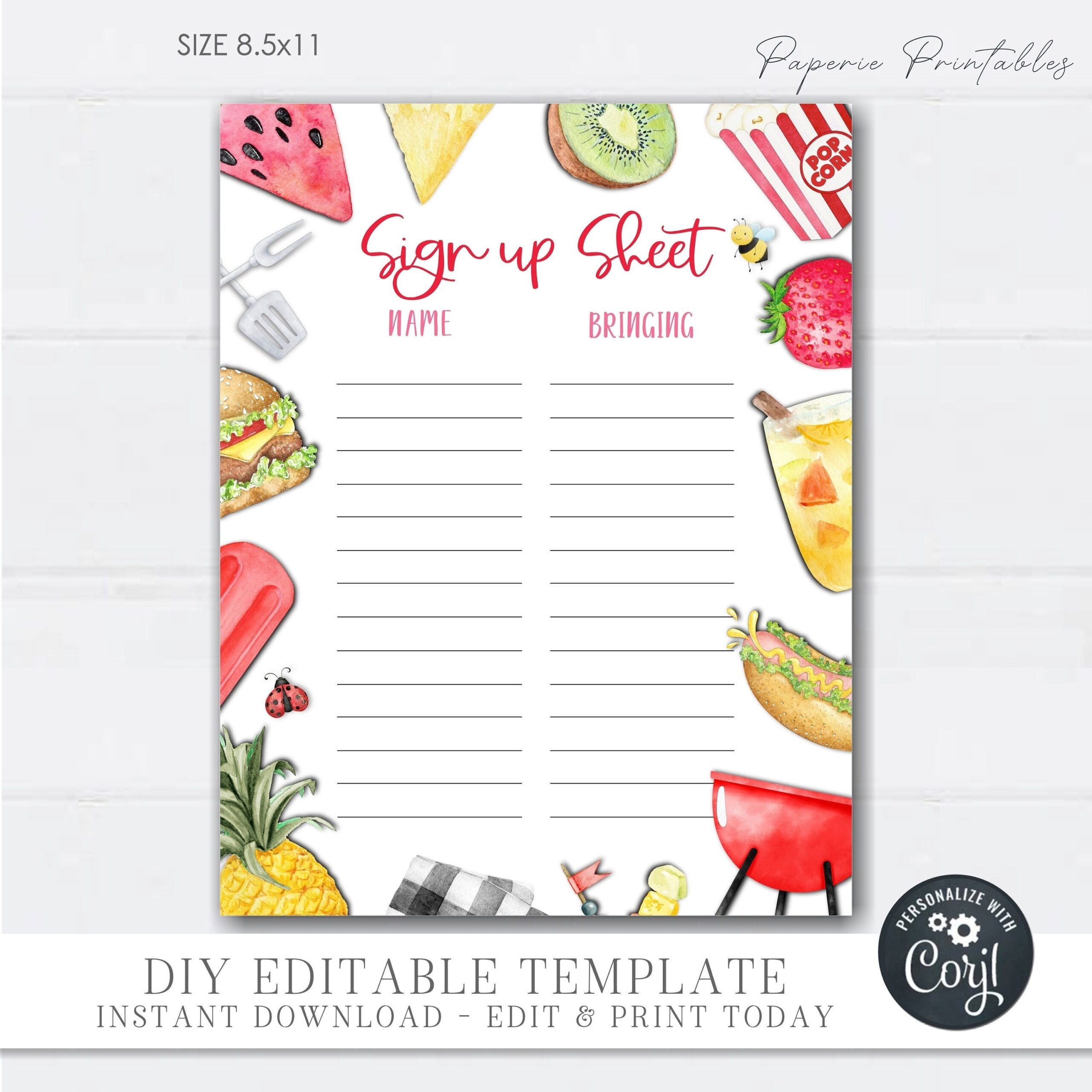 Printable Potluck Sign Up Sheet Printable Party Favors