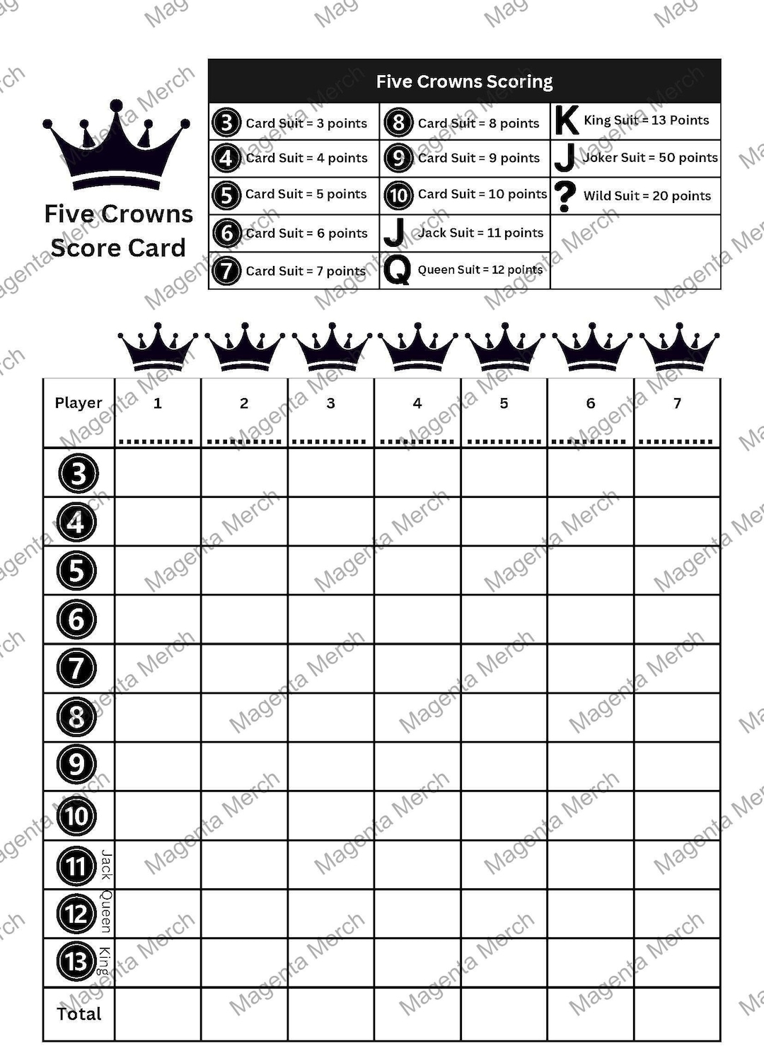5 Crowns Score Sheet Printable Free