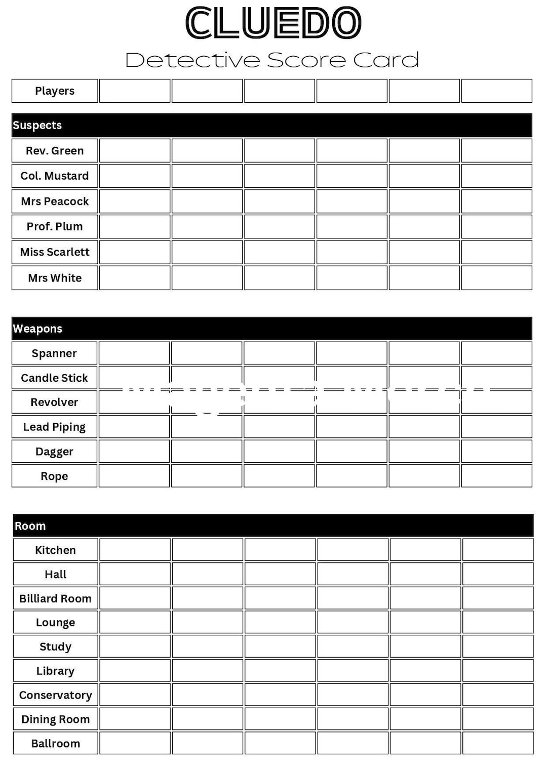 Free Printable Clue Game Sheets Free Printable Clue Game Sheets
