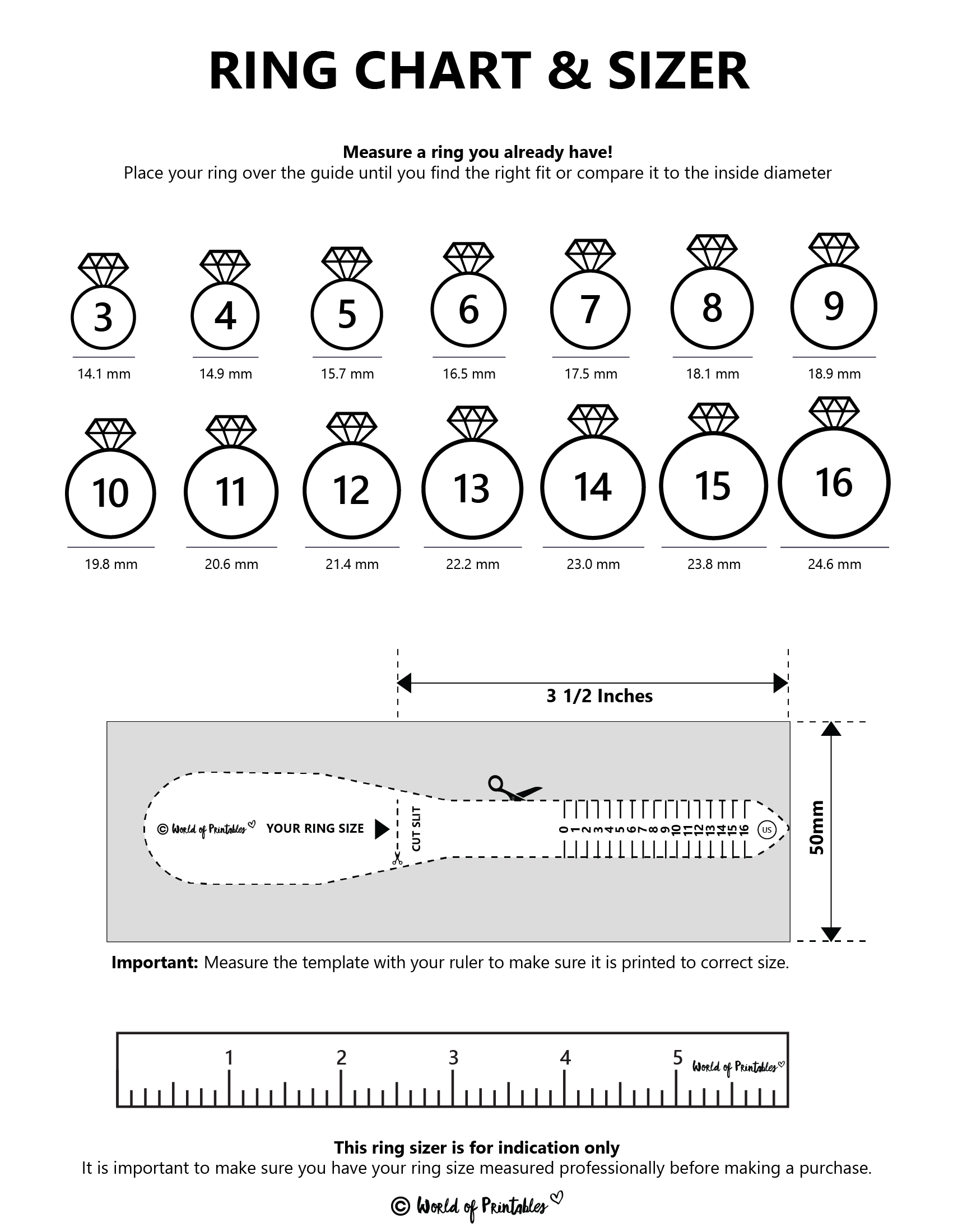 Printable Ring Size Chart Find Your Ring Size Easy World Of