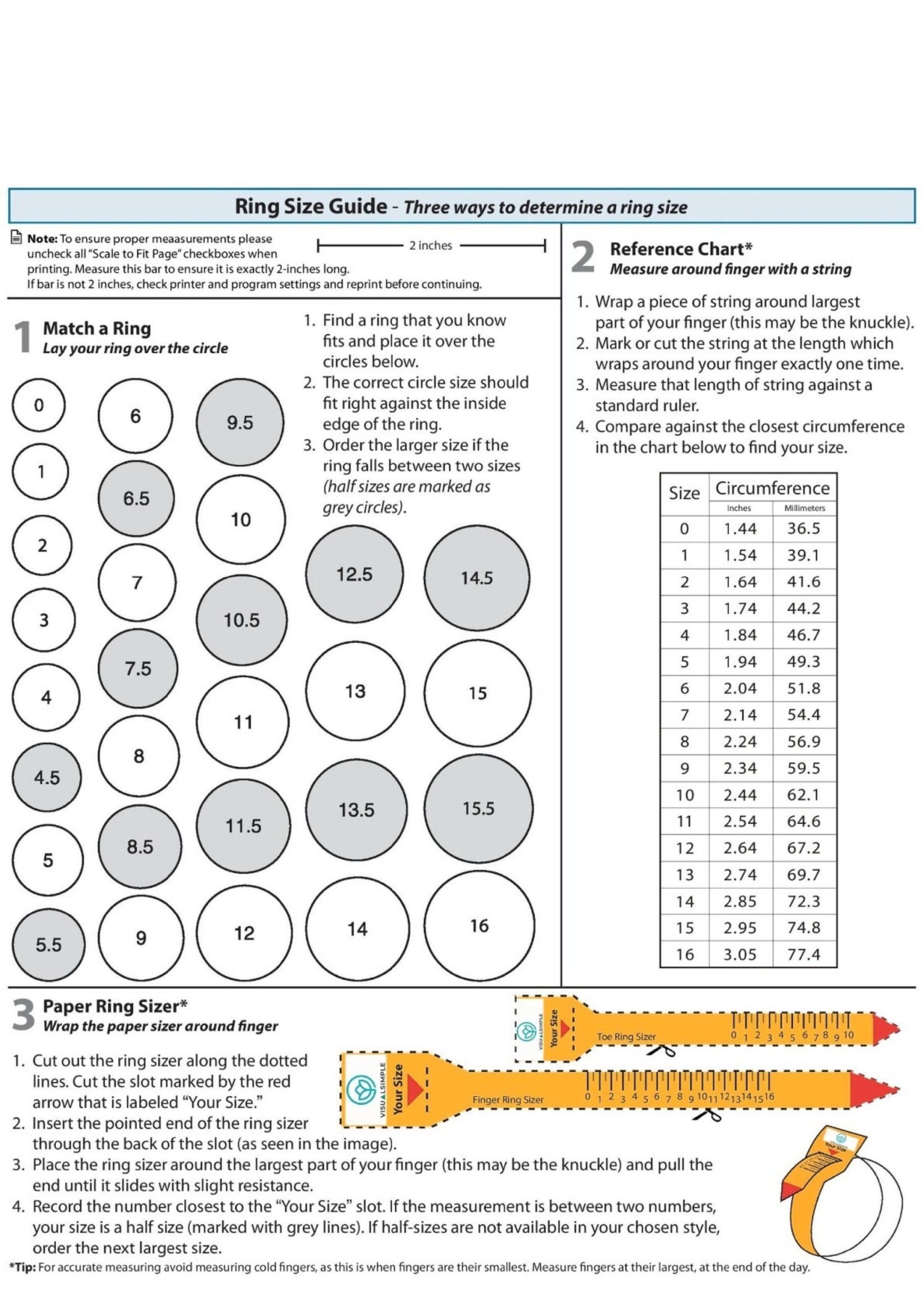 Printable Ring Size Chart ring Size Finder ring Sizing Guide Tool Printable Ring Size Chart ring Size Finder ring Sizing Guide Tool