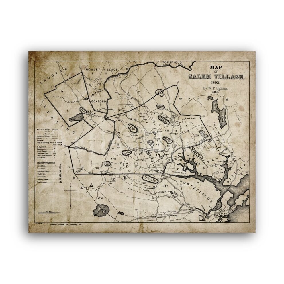 Printable Salem Village 1692 Map Witch Trials Medieval Inquisition